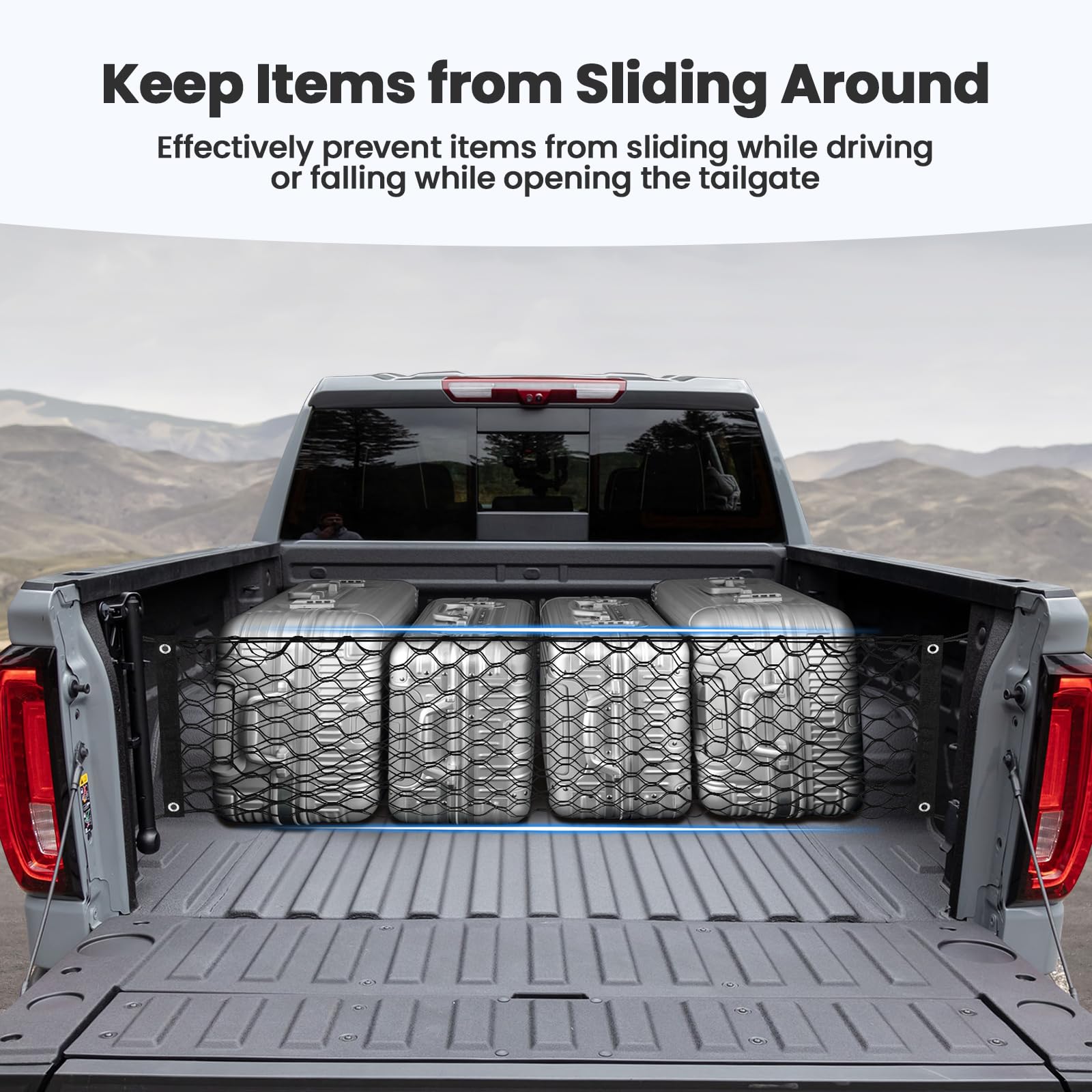 Canvcle Truck Bed Cargo Net for 2013-2025 GMC Sierra/Chevy Silverado 1500 2500 3500 Accessories Envelope Style Mesh Trunk Net Or