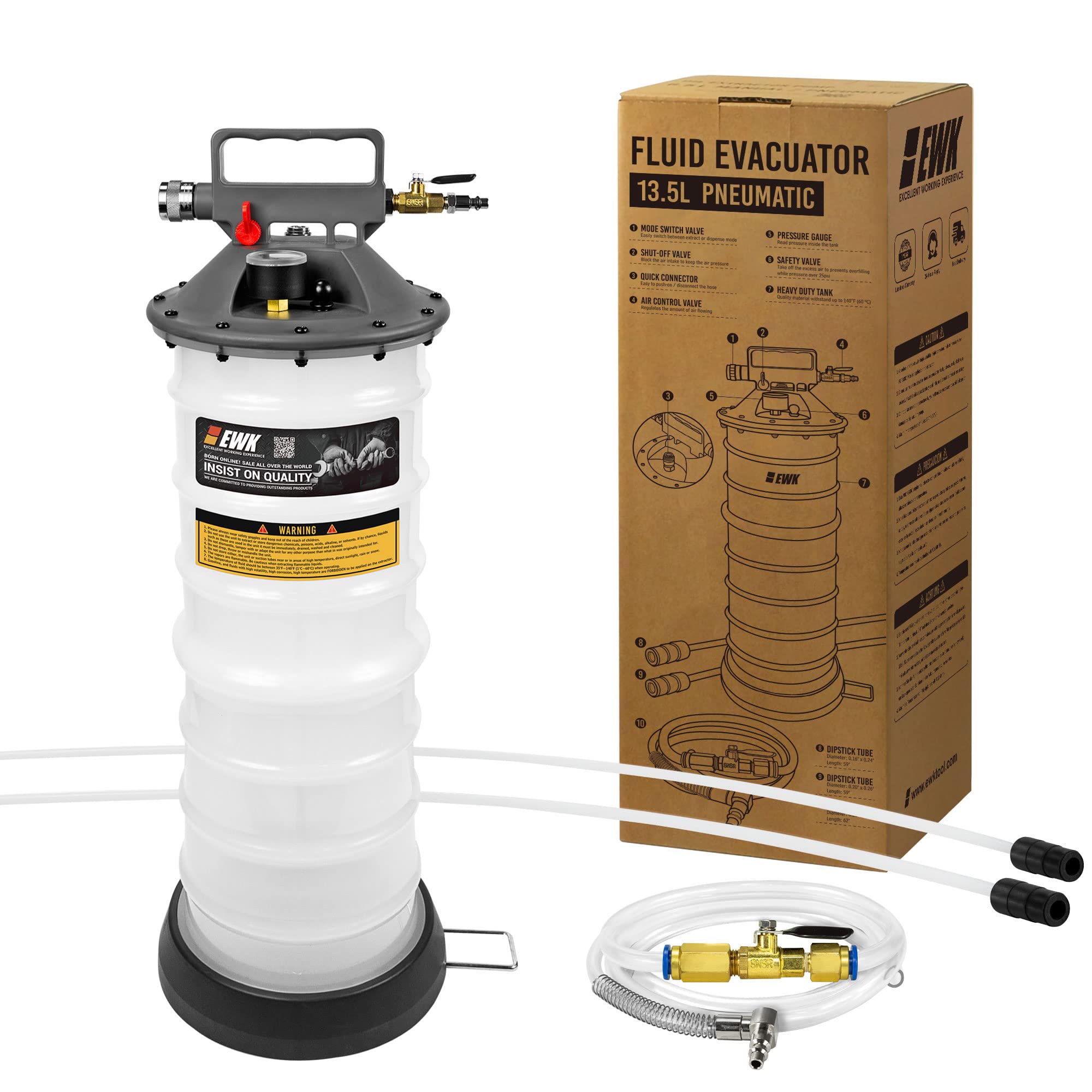 Ewk 13.5L Heavy Duty Pneumatic Oil Extractor/Dispenser Pump For Automotive Fluids Vacuum Evacuation