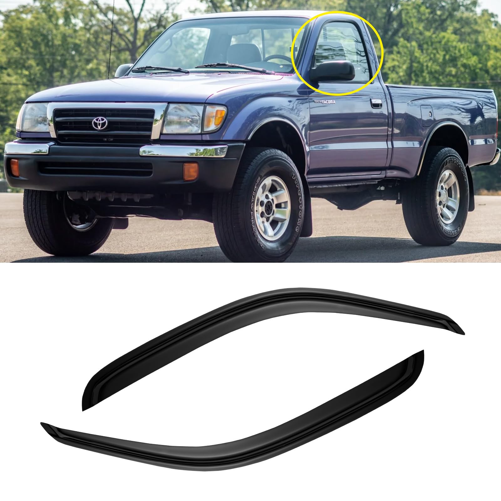 Window Visor For 1995-2004 Toyota Tacoma Regular/Standard/Single Cab, Out-Channel Rain Guards Shields Vent Shade Deflector Wind 