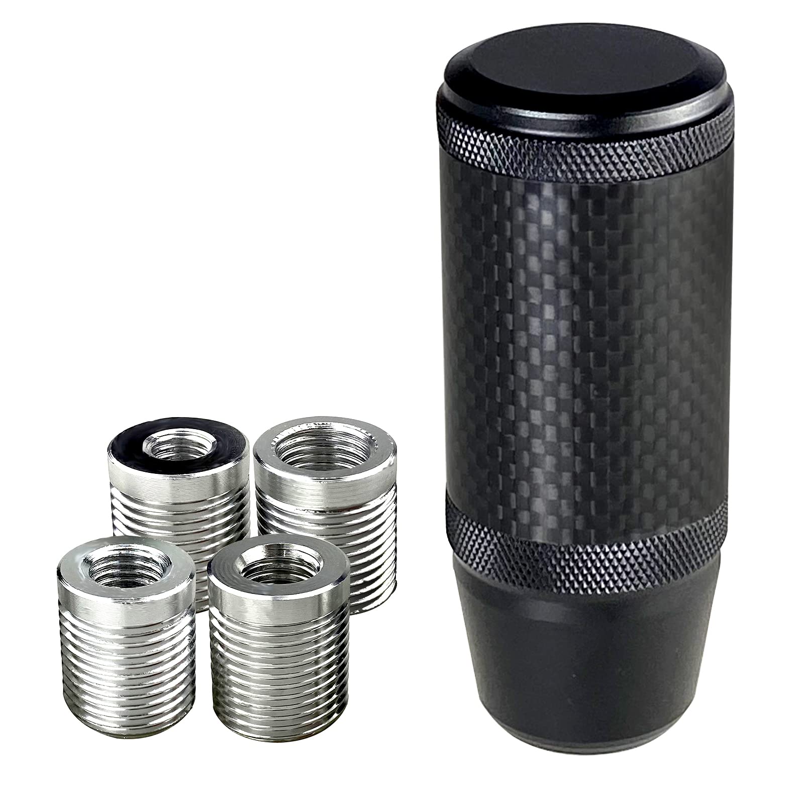 Ycooifo Carbon Fiber Shift Knob For Universal Automatic And Manual Cars, 3.78' Stick Shifter Knobs, With 4 Alloy Adapters M8 M10 M12 X 1.25, M10X1.5 (Black)