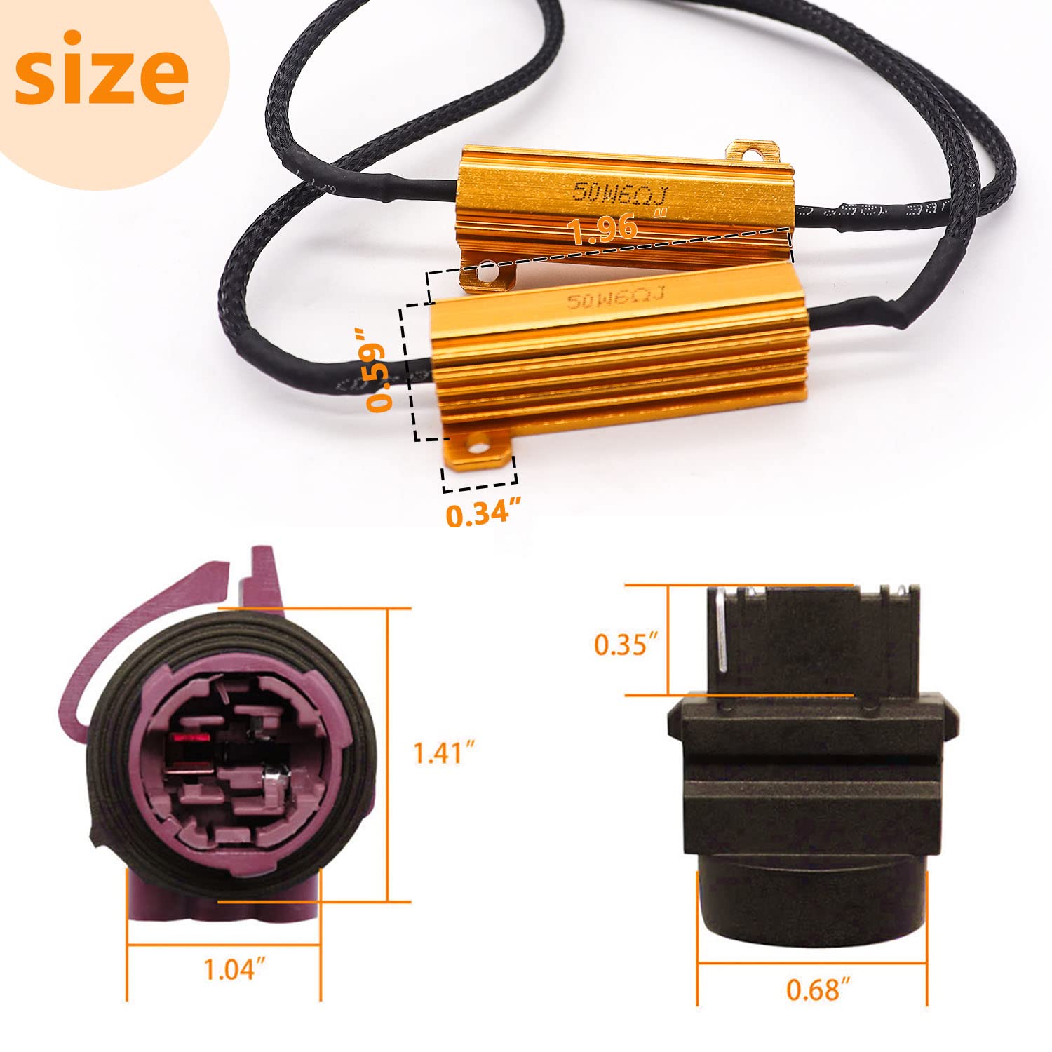 mankk 2Pcs 3157 3057 4157 LED Resistor Kit, 50W 6 Ohm Turn Signal Bulb Relay Harness Resistor Adapter Fix Flashing Error Code Wa