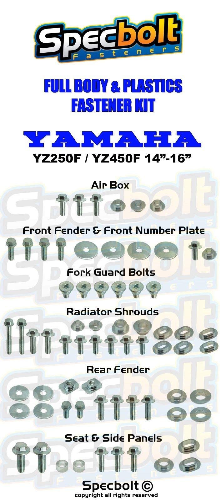Specbolt Brand Full Plastics Fastener Kit Fits Yamaha: Yz250F / Yz450F (2014-2016) #1416