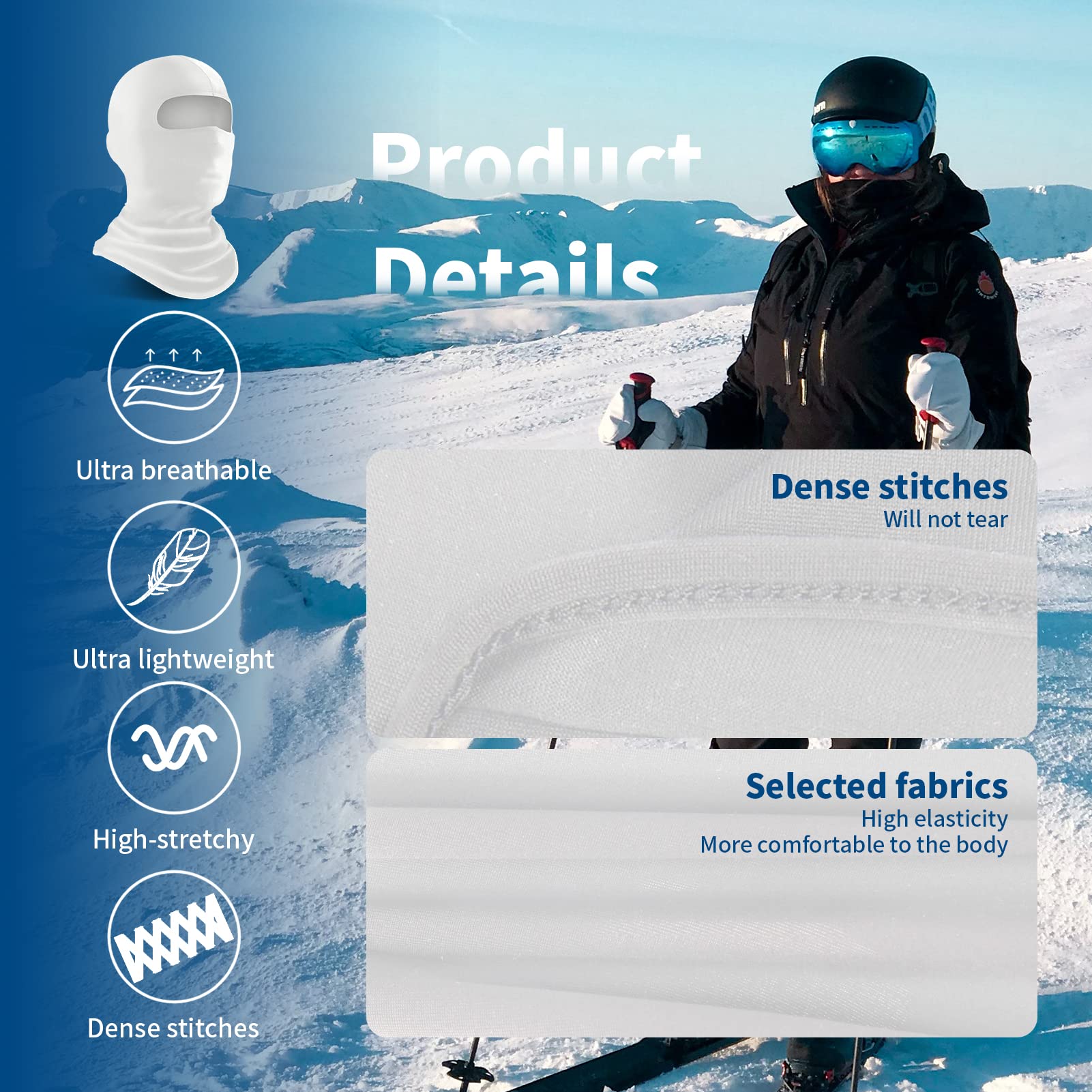 Yeslife Off-White Ski Mask, Balaclava Face Mask For Men And Women - Skiing, Snowboarding, Motorcycle, Uv Protection & Wind Protection, Hat