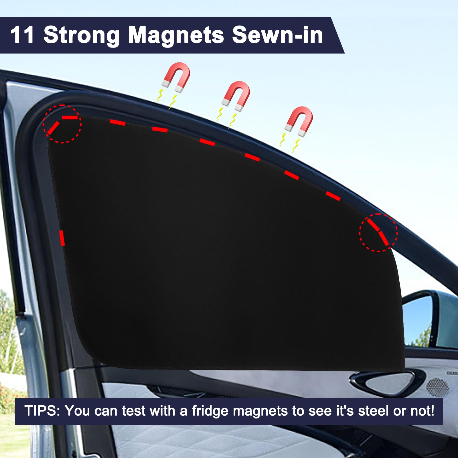 Ovege Car Side Window Sun Shade Magnetic Car Curtain Suction Magnetic Suedette -Front Seat 2pcs