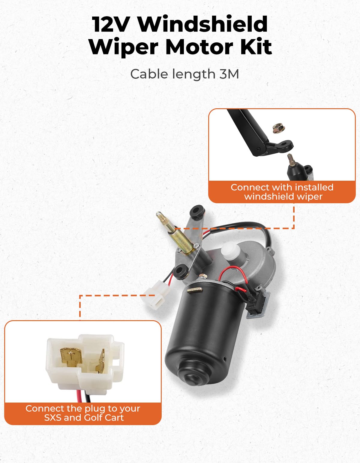 Kemimoto UTV Windshield Washer Pump Kit with 12V Windshield Wiper Motor Kit Compatible with Polaris RZR Ranger General Can Am X3