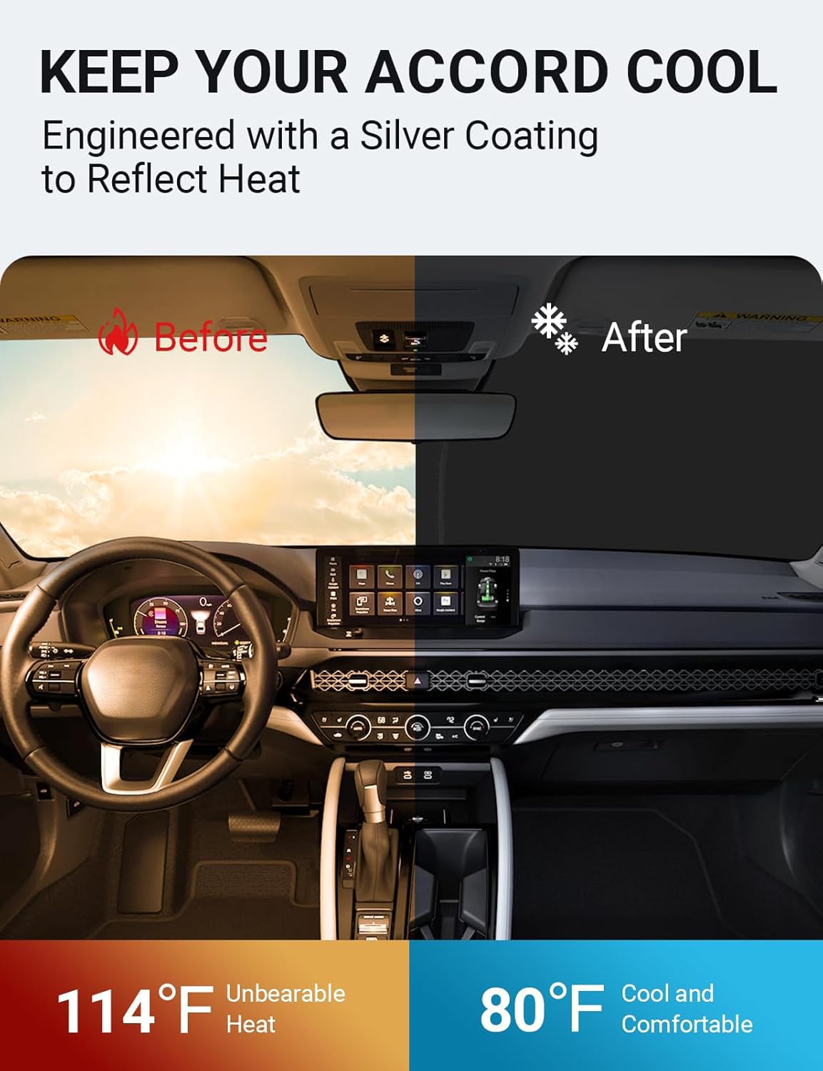 Proadsy 2025 Upgrade Windshield Sunshade Custom Fit 2023 2024 2025 Honda Accord Reflective Heat Sun Uv Protector Foldable Front