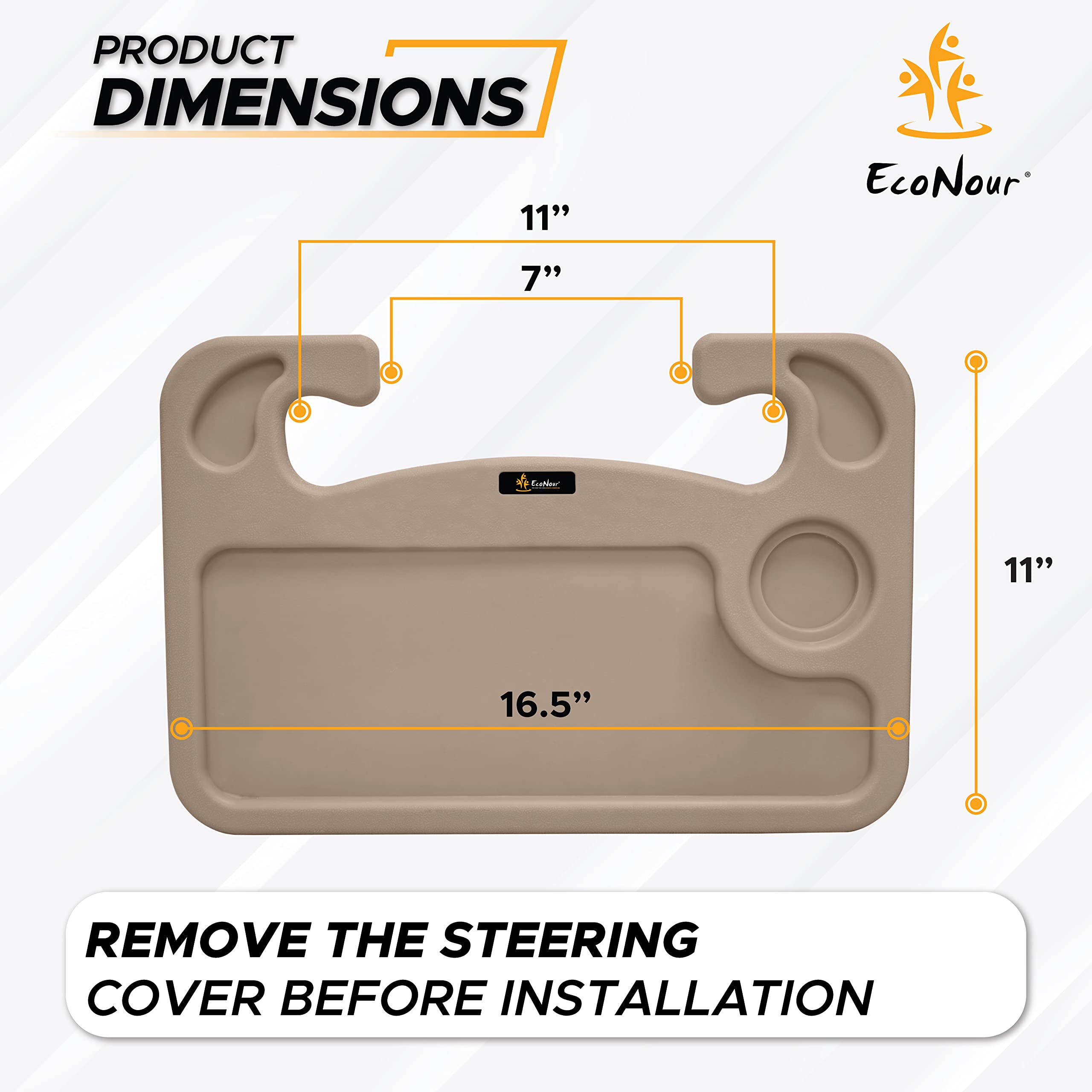 Econour 2 In 1 Car Steering Wheel Desk (Beige) | Steering Wheel Tray For Laptop Car Mount With Pen Holder | Car Food Tray For Ea