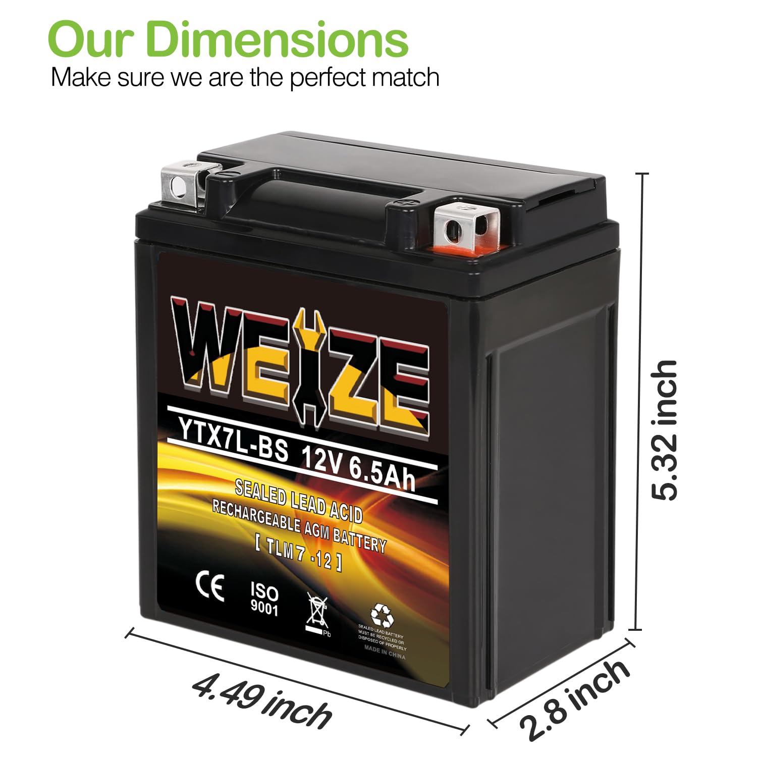 Weize Ytx7L Bs 100Cca Atv Battery High Performance - Maintenance Free - Sealed Agm Ytx7L-Bs Motorcycle Battery Compatible With H