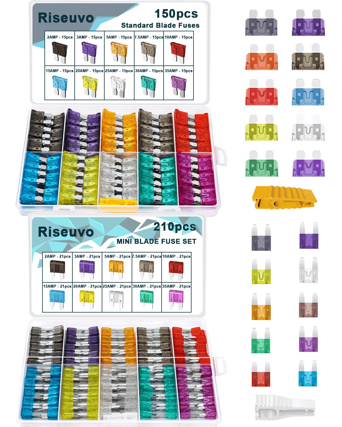 360Pcs Car Blade Fuses Assortment Kit - Rv Automotive Fuses, Standard & Mini (2A/ 3A/ 5A/ 7.5A/ 10A/ 15A/ 20A/ 25A/ 30A/ 35A), A