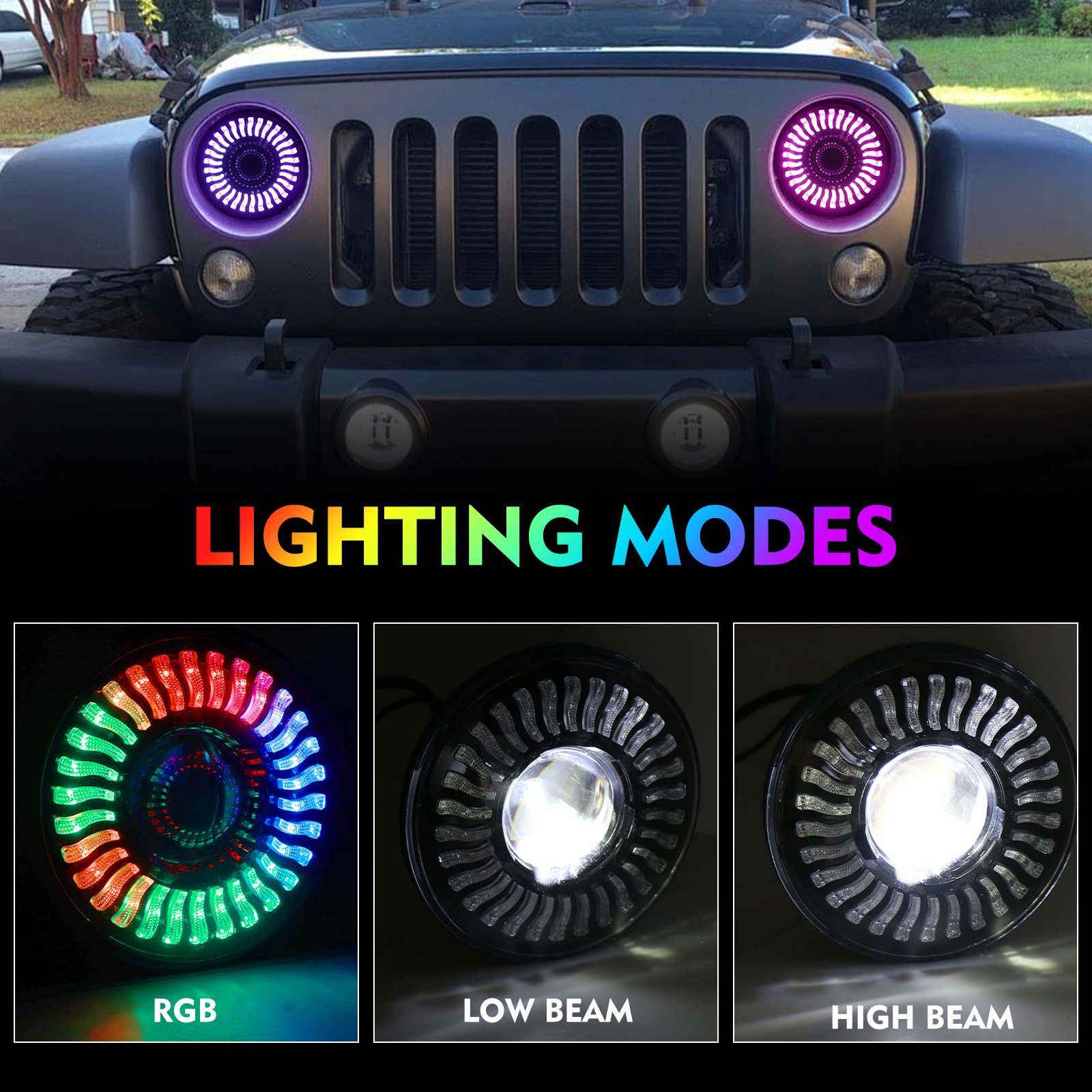 Beeyeo 7 Inch Led Headlights With Drl And Hi/Lo Beam 7'' Round Headlight For 1997-2017 Wrangler Jk Jku Tj Lj, Dot Approved, Anti