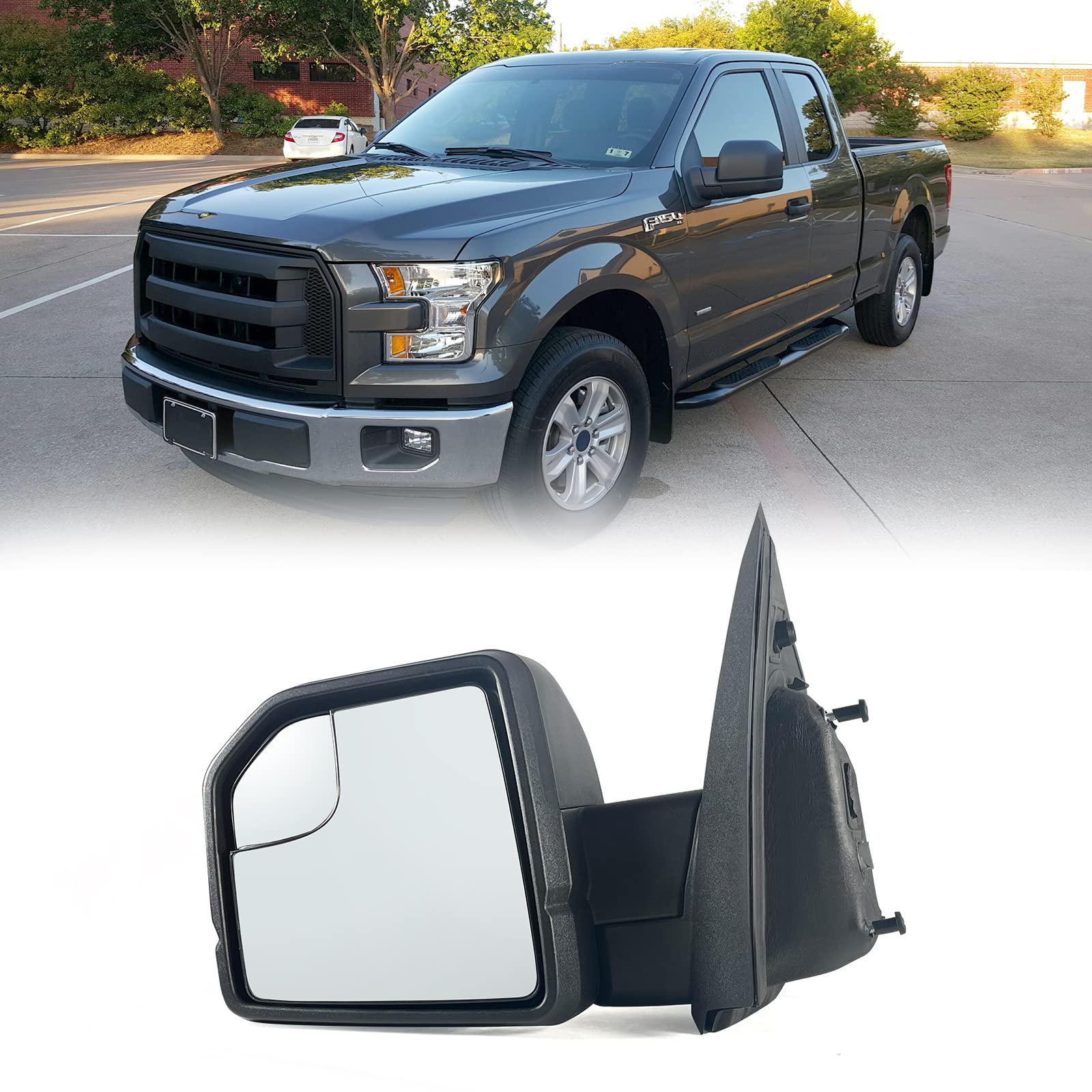 Lqito Left Driver Side Door Mirror With Blind Spot Glass Power Fits 2015-2020 Ford F150 Without Turn Signal Light Non-Heated (3P