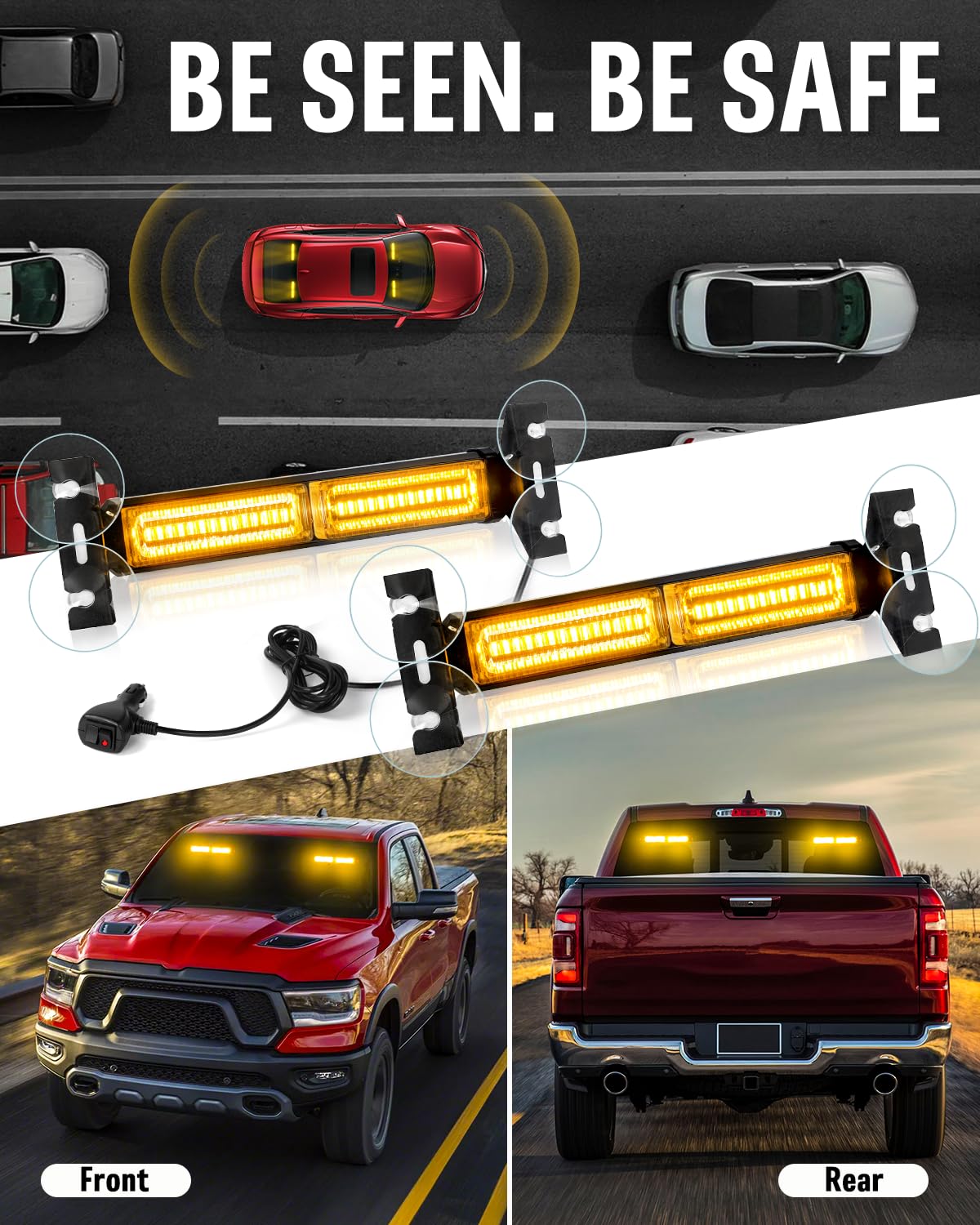 Hlauto 1002L Emergency Strobe Traffic Advisor Light Bar: 40Led Dash Safety Warning Flashing Front/Rear Windshield Visor Light Fo