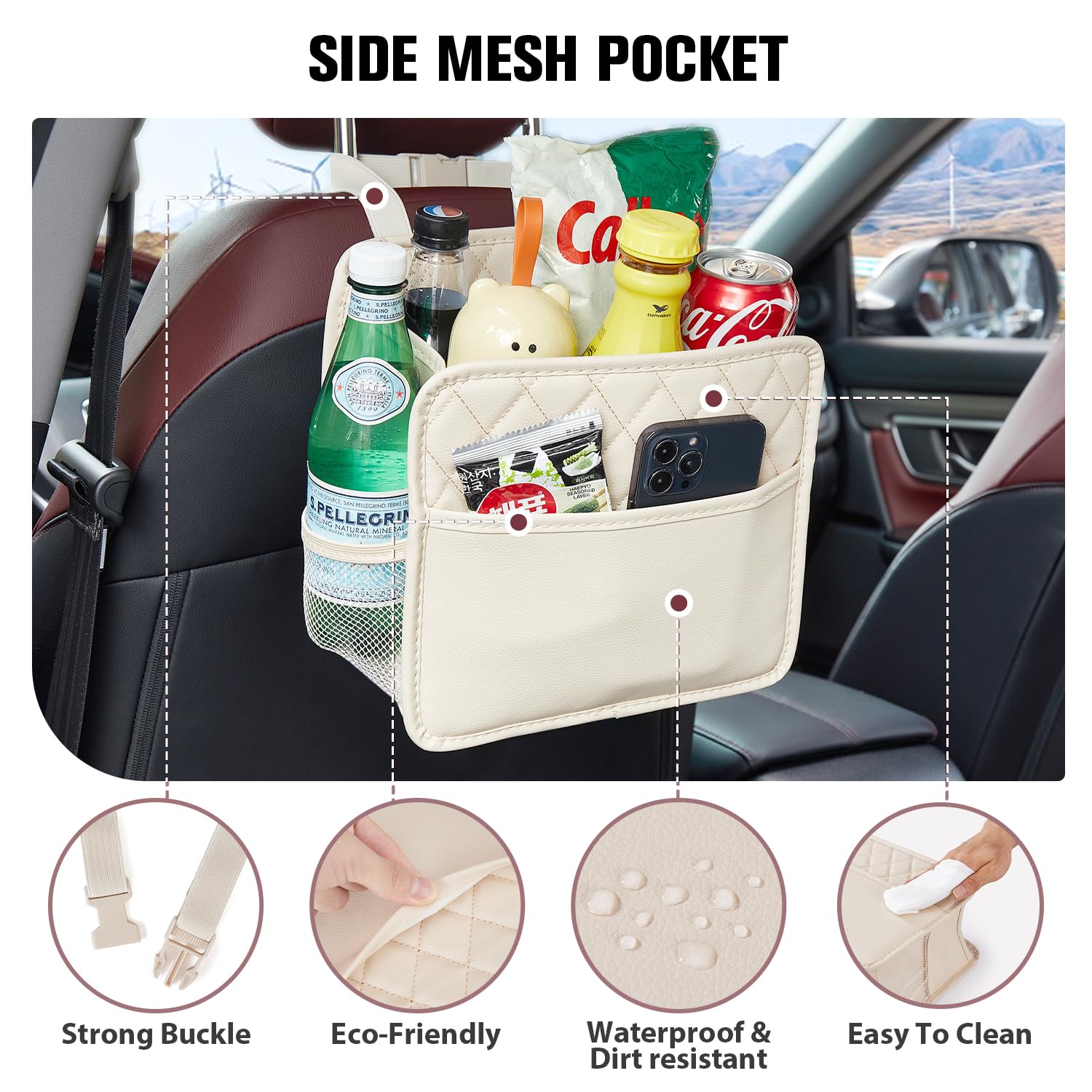 LXUNYI Car Seat Organizer,2 Pack Waterproof Pu Leather Backseat Car Organizer and Storage Bag Foldable Universal Hanging Car Sea
