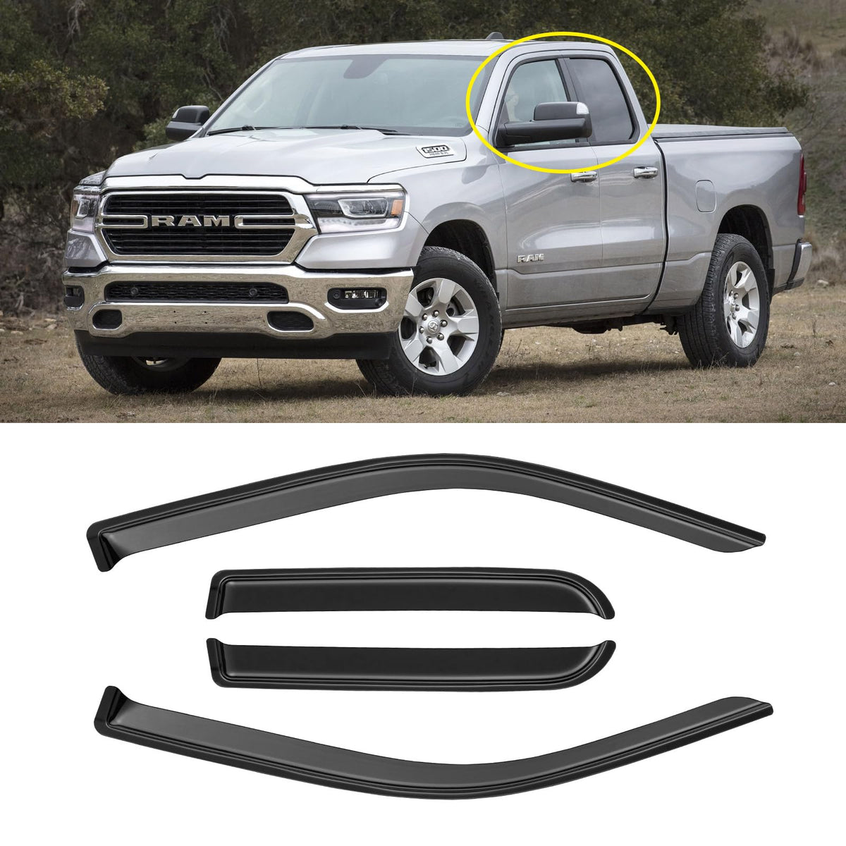 Window Rain Guards for 2019-2024 Dodge RAM 1500 Quad/Extended Cab, Window Visor Guard Vent Wind Shade Deflector Rain Shield Prot