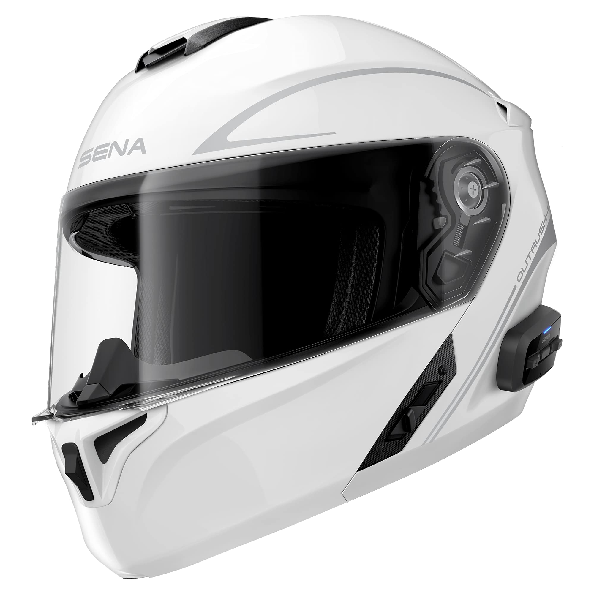 Sena Outrush R Bluetooth Modular Motorcycle Helmet With Intercom System (Gloss White, Large), Discontinued