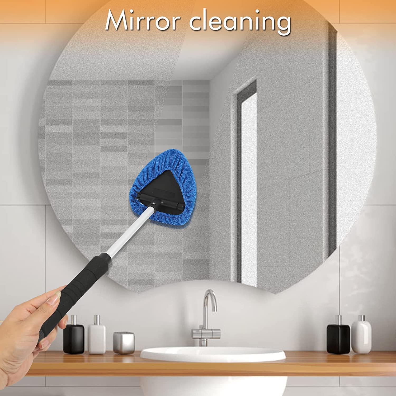 Joyful&Hopeful Car Windshield Cleaning Tool, Car Inside Window Cleaner Tool With Extendable Handle, 4Pc Microfiber And 2Pc Cheni