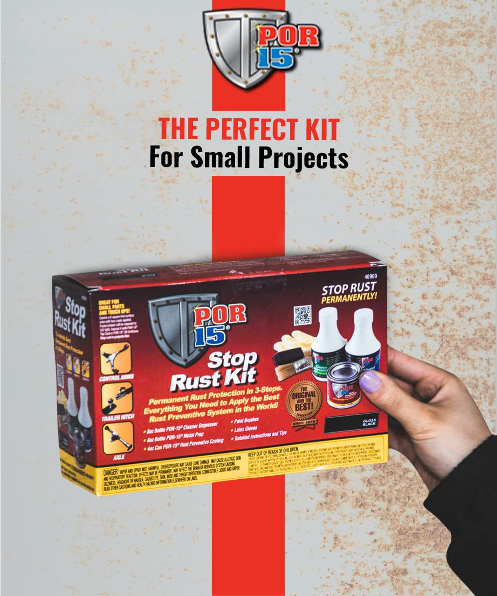 Por-15 Stop Rust Kit, Non-Porous Coating Seals And Protects Metal From Rust And Corrosion, Gloss Black