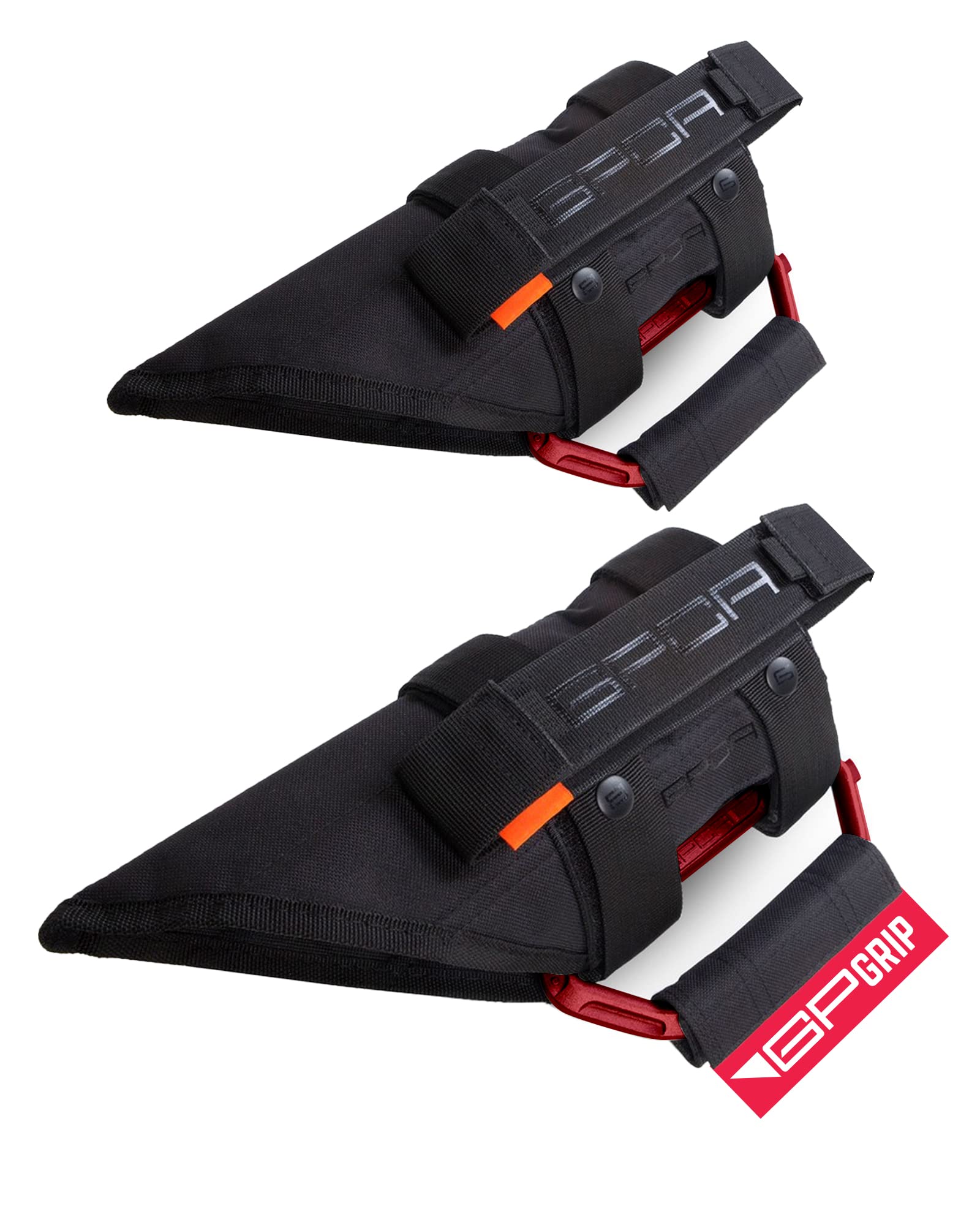 GPCA - GP Grip PRO, Foldable Patented Aluminum Metal Grab Handles for Wrangler 4xe, JL, JT, JK, Sport, Sahara, Rubicon and Gladiator 4DR/2DR 2007-2023, 2 Packs, Firecracker Red