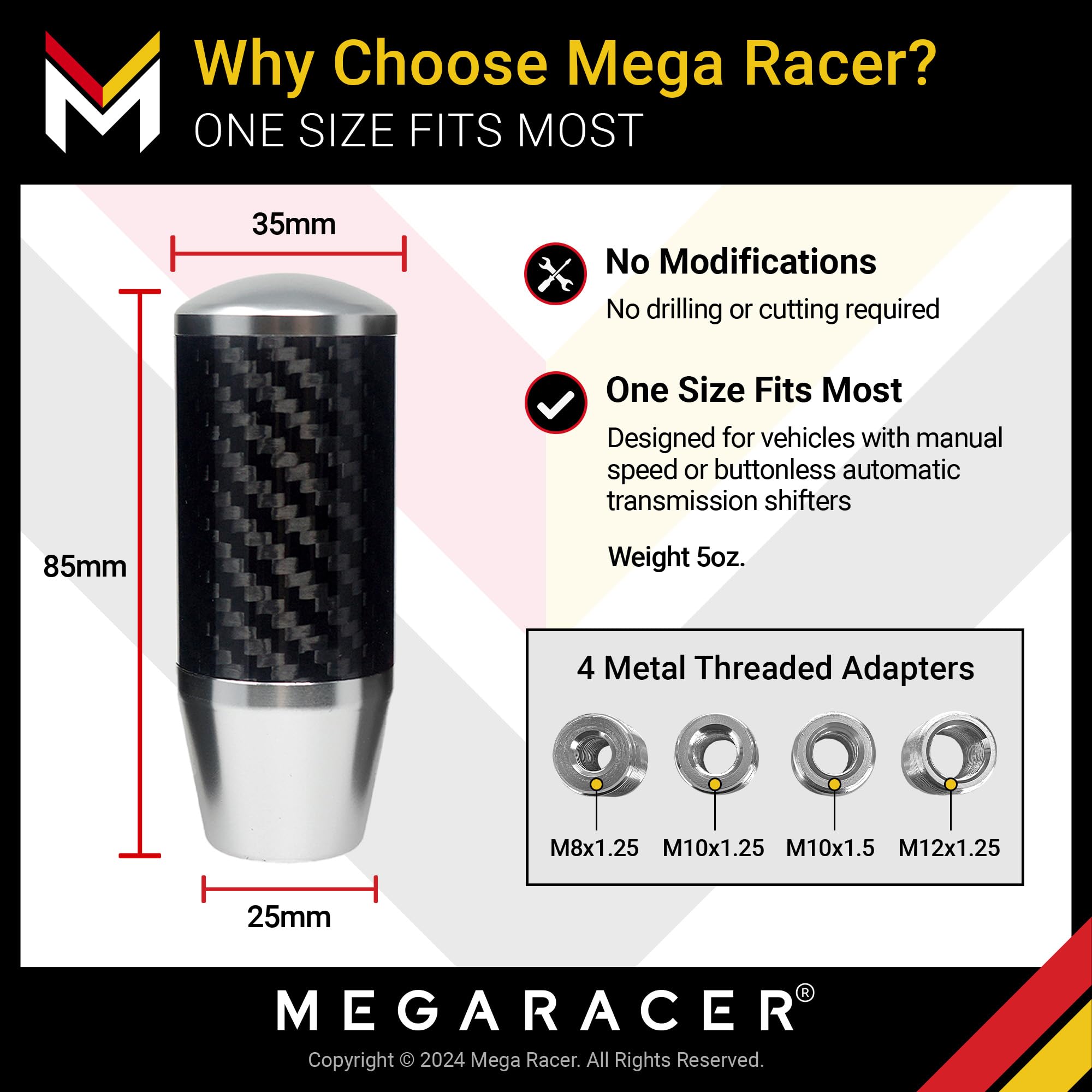 Silver Carbon Fiber Shift Knob | Buttonless Automatic Manual Gear Shift Knob Manual Shifter Knobs Car 6 Speed 4 5 Speed Gear Sti