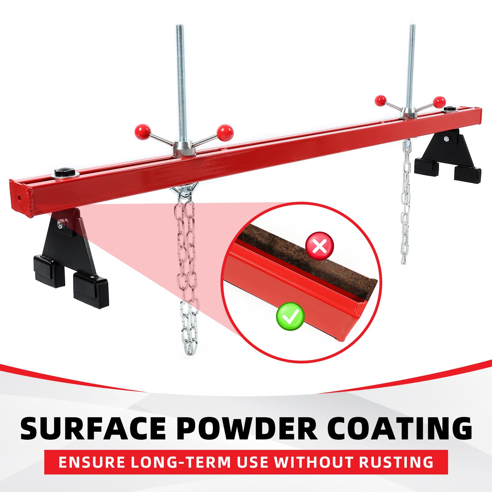 KUAFU Engine Support Bar 1100lbs Capacity Motor Transverse Bar with 2 Points Lift Holder Dual Hook Cross Hoist Engine Hoist for