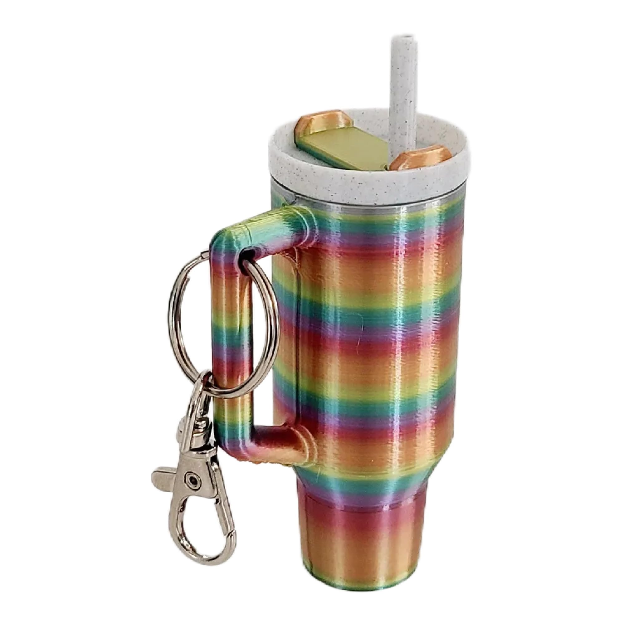 Miniature Stanley Tumbler Cup Replica Keychain - 3D Printed Desk Accessory (Rainbow)