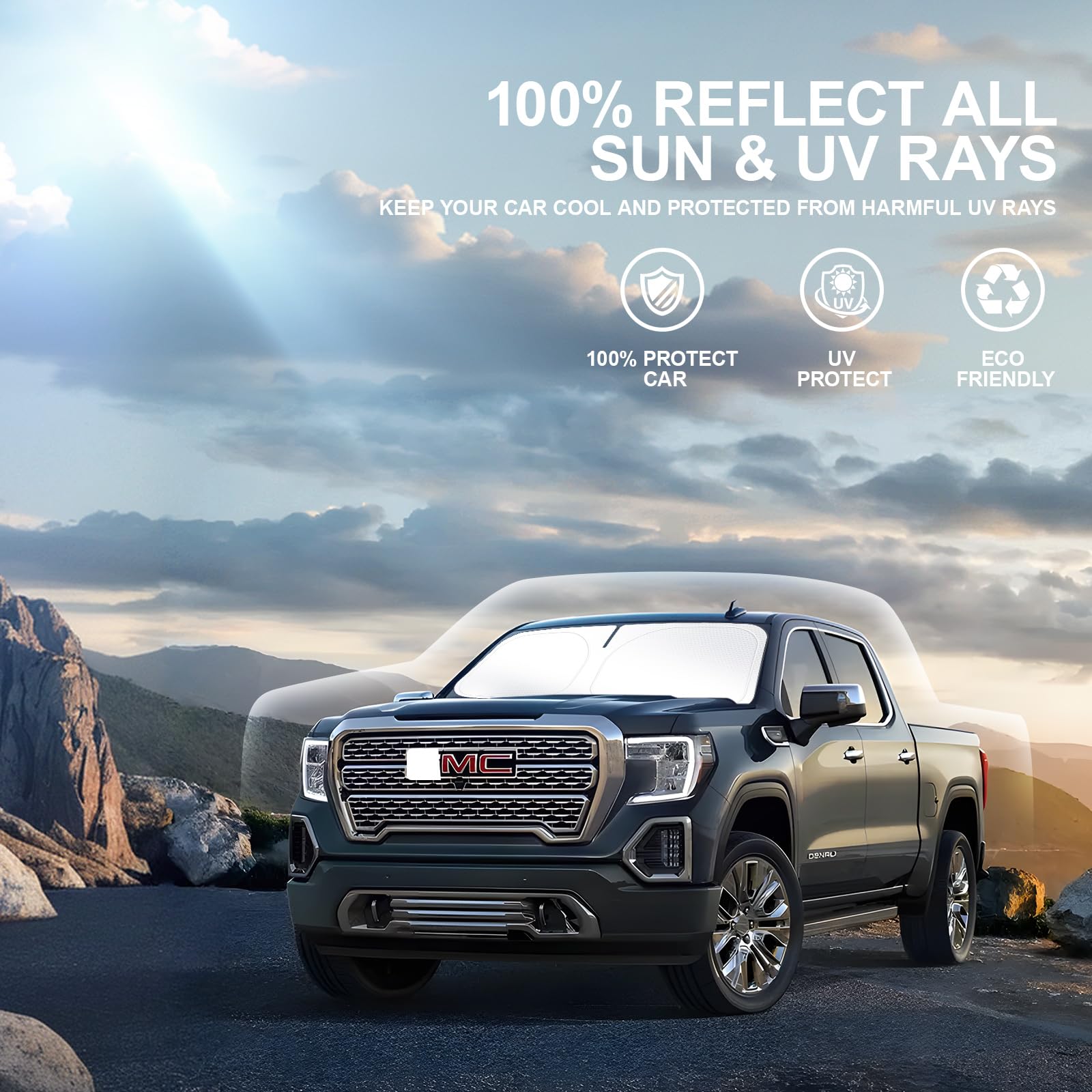 Car Windshield Sun Shade Compatible With 2023 2022 2021 2020 2019 Gmc Sierra 1500 2500 3500 Slt, At4, Denali Accessories Foldabl