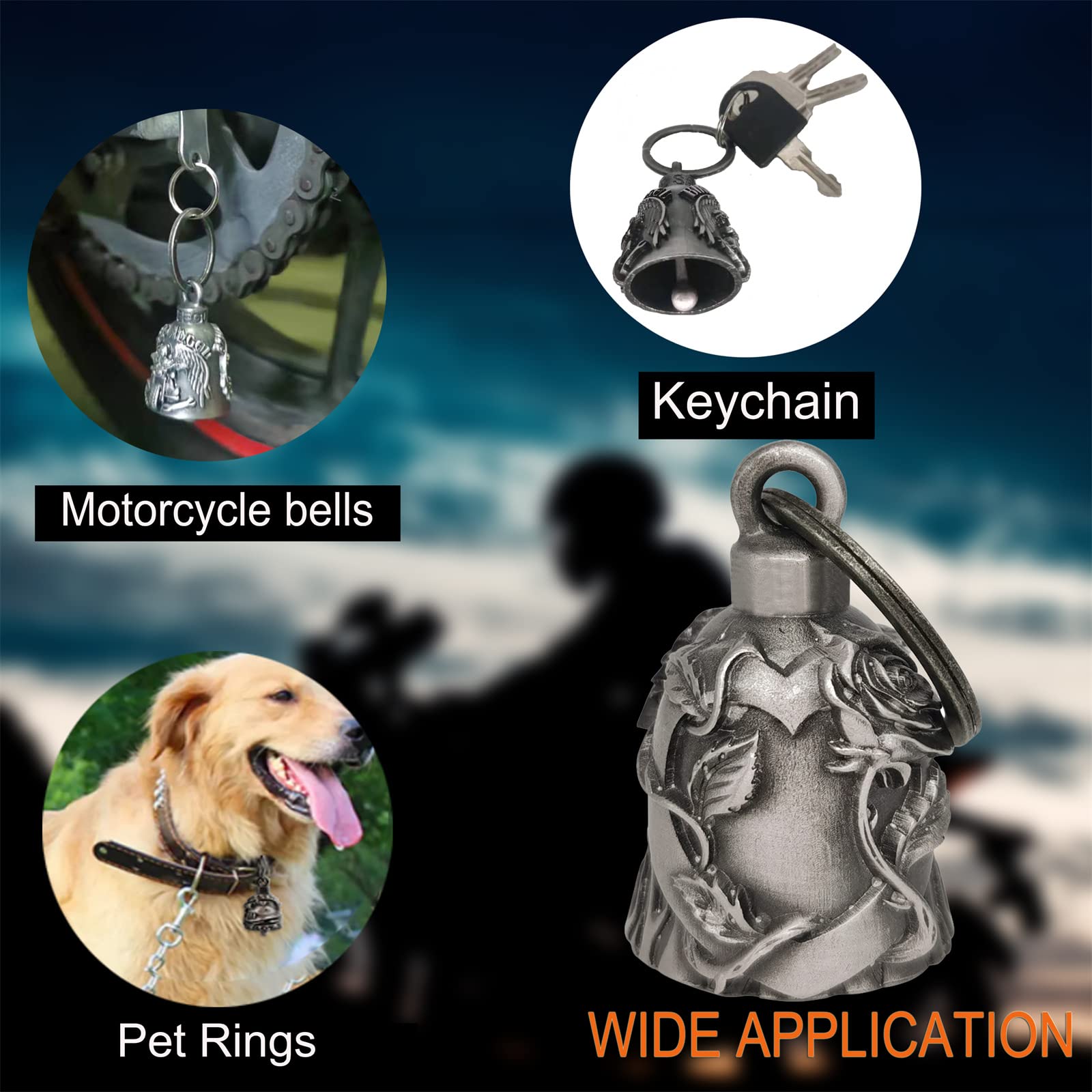 Dream Apparel Motorcycle Ride Bell For Bikers,Heavy Spirit Bells Accessory And Key Chain For Luck (Dbl16-L Heart Rose)