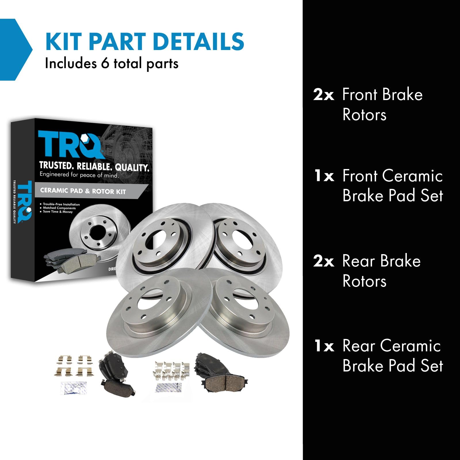 Trq Front And Rear Brake Pad & Rotor Kit Brake Pads Brake Rotor Ceramic Compatible With 2019-2020 Mazda 6