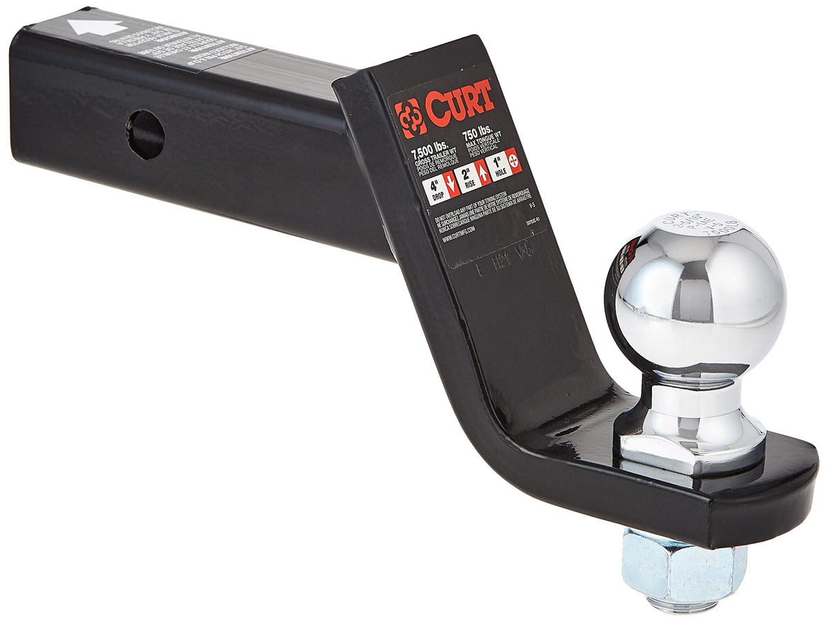 Curt 45042 Trailer Hitch Mount With 2-5/16-Inch Ball & Pin, Fits 2-Inch Receiver, 7,500 Lbs, 4-Inch Drop , Black
