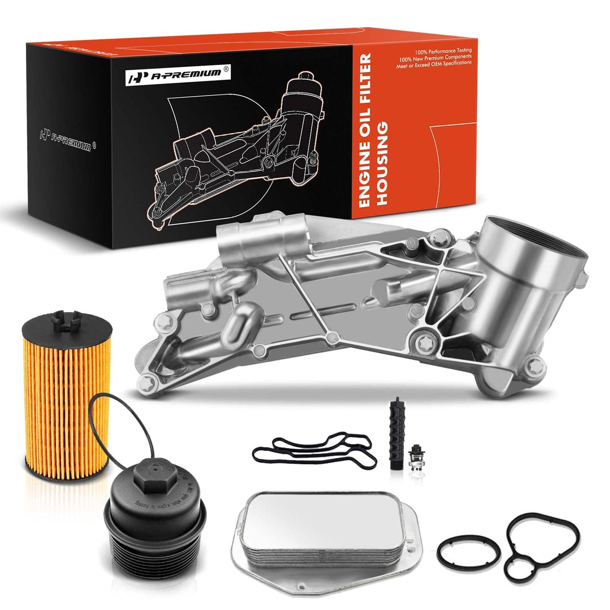 A-Premium Engine Oil Cooler And Oil Filter Assembly Adapter W/Gaskets W/Cap Compatible With Chevy, Pontiac, Saturn Vehicles - 1.6L 1.8L - Cruze, Malibu, G3, Aveo, Astra - Replaces 55353323, 93186324