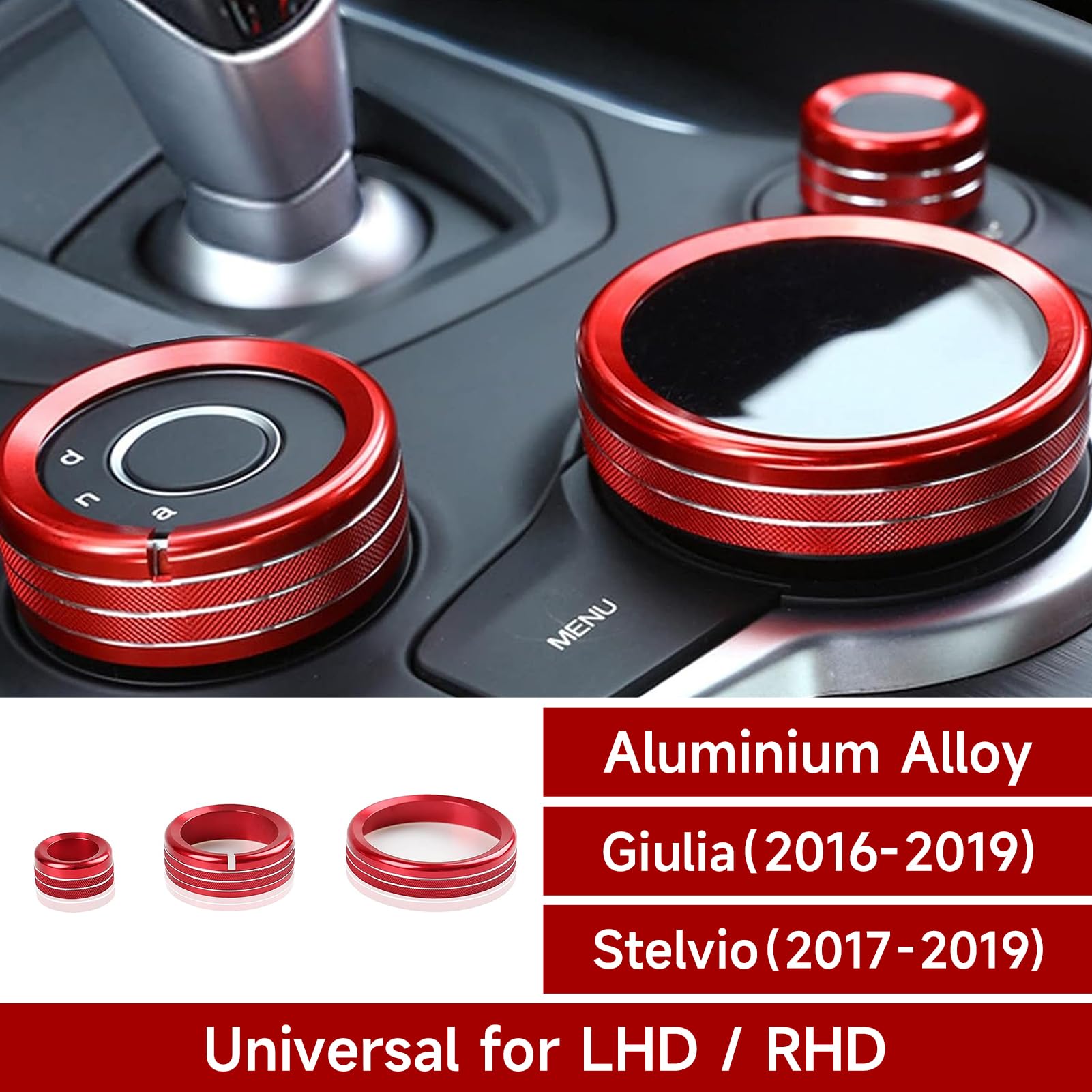 3Pcs Car Multimedia Knob Cover Sticker Decal Interior Trim Fit For Alfa Romeo Giulia Stelvio 2016 2017 2018 2019 Interior Accessories