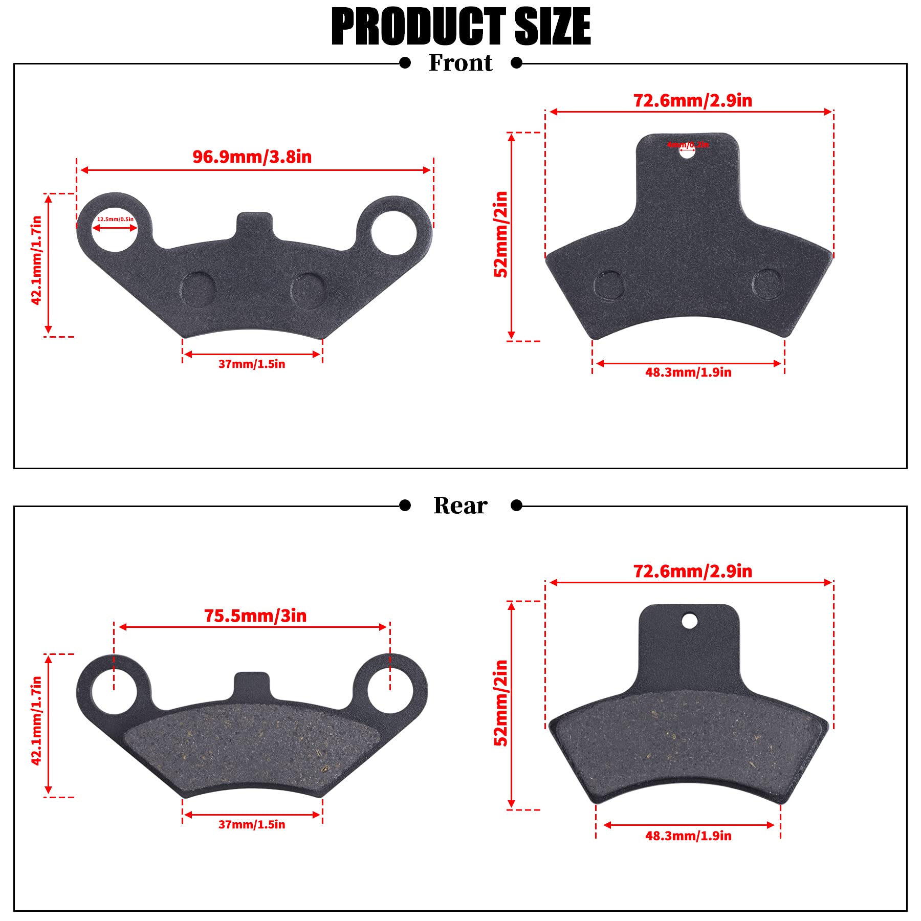 Mwmnun Front & Rear Brake Pads Compatible With Polaris Sportsman 335 400 500 4X4 Scrambler 400 500 Diesel 455 Magnum 325 500 Spo
