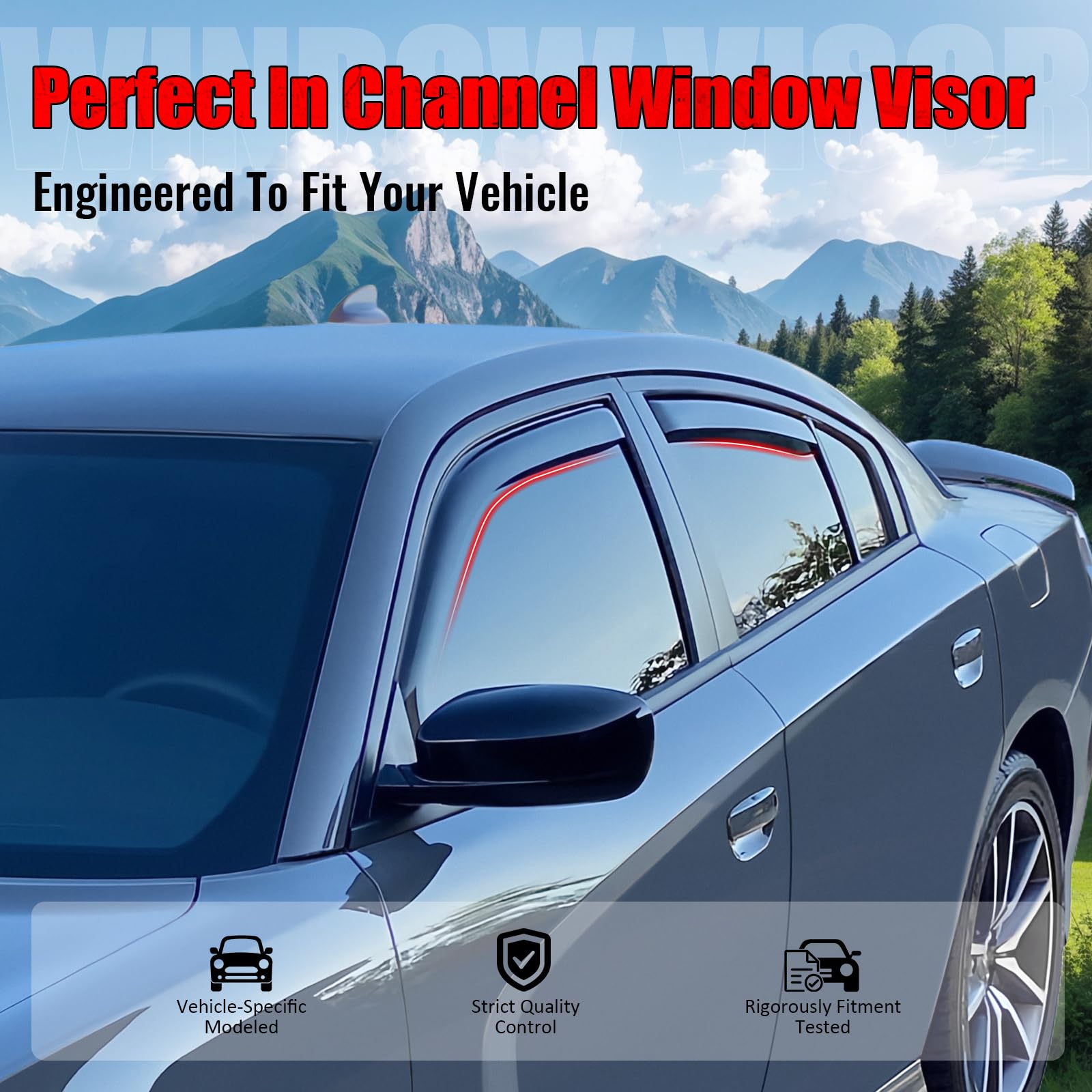 Ikon Motorsports In Channel Window Visors Compatible With 2018-2024 Toyota Camry, Acrylic Smoke/Tinted Rain Guards, Side Window