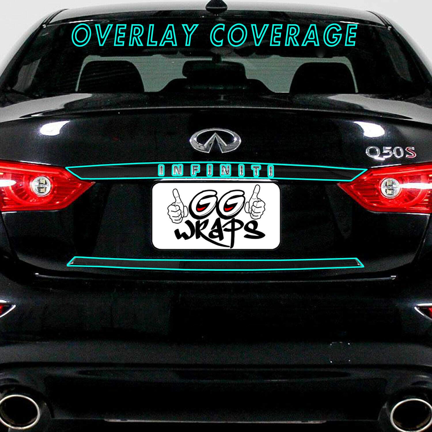 Slickmod Chrome Delete Blackout Vinyl Overlay For 2014 2017 Infiniti Q50 Q50S Rear Trunk Trim (Gloss Black)