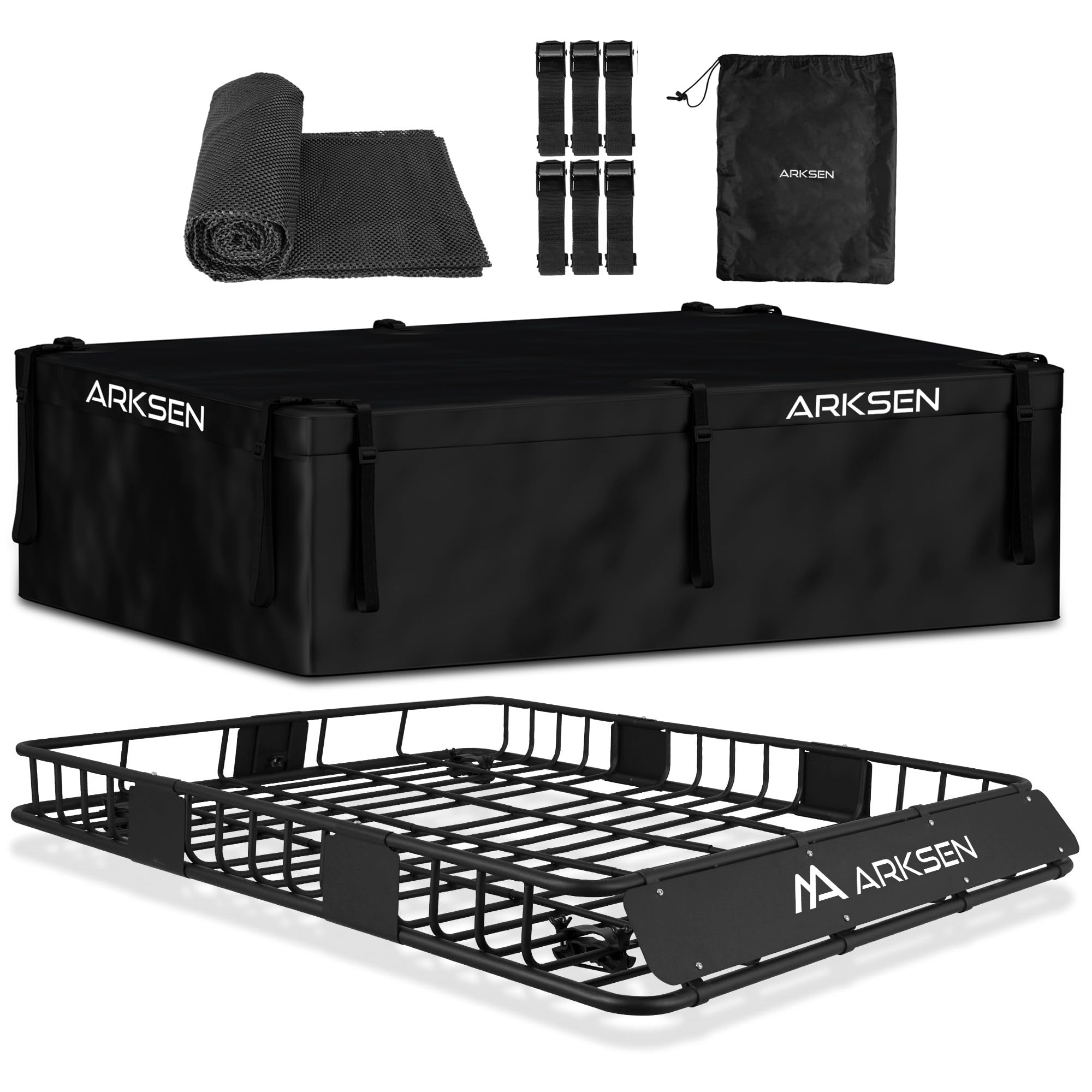 Arksen 64 X 50 X 6 Inch Universal Extra Wide 250Lb Heavy Duty Roof Rack Cargo With 500D Pvc Waterproof Cargo Bag, Car Top Luggag