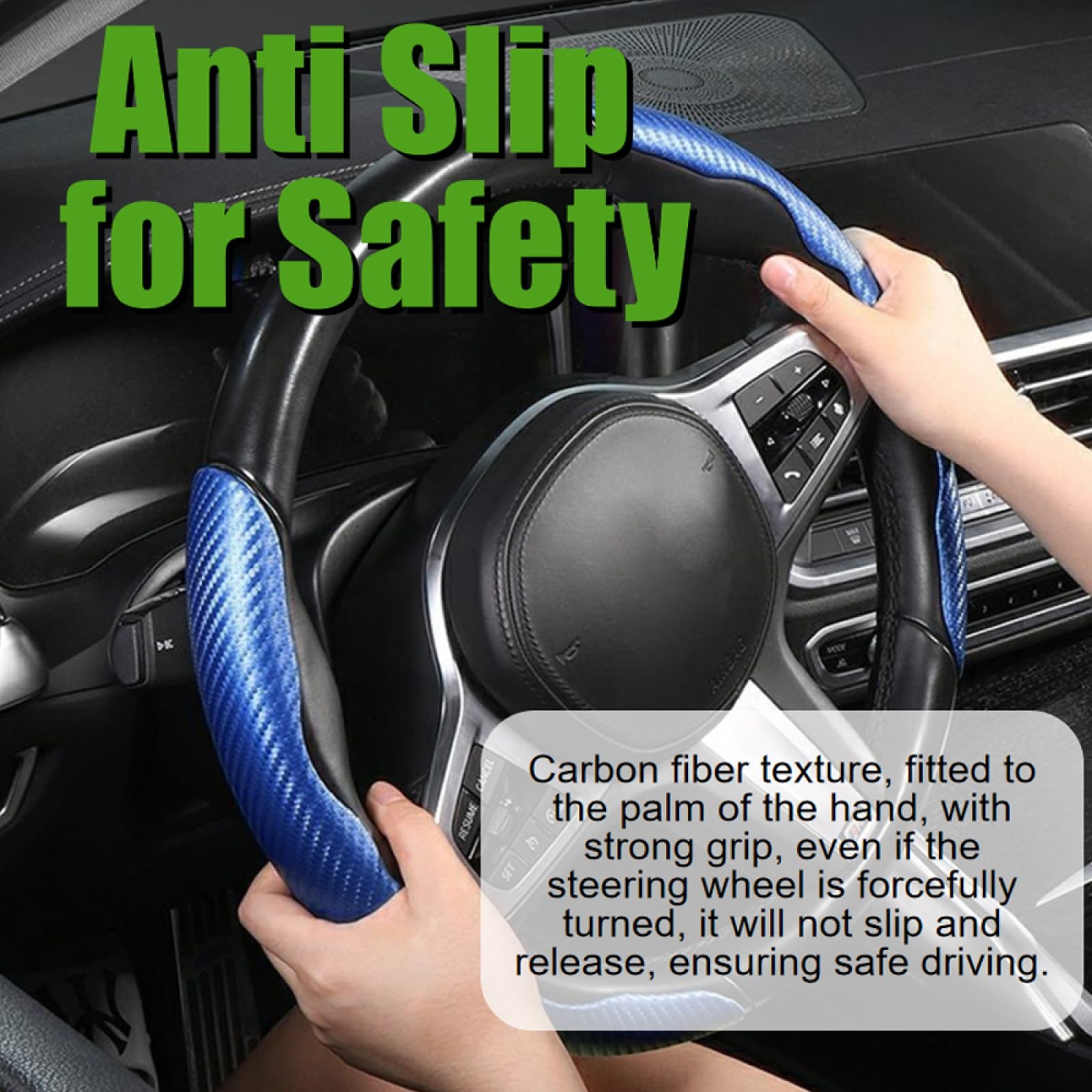 WSSROGY 3 Pack Anti-Skid Segmented Carbon Fiber Car Steering Wheel Cover Protector Universal for Most Car Wheel (Blue)
