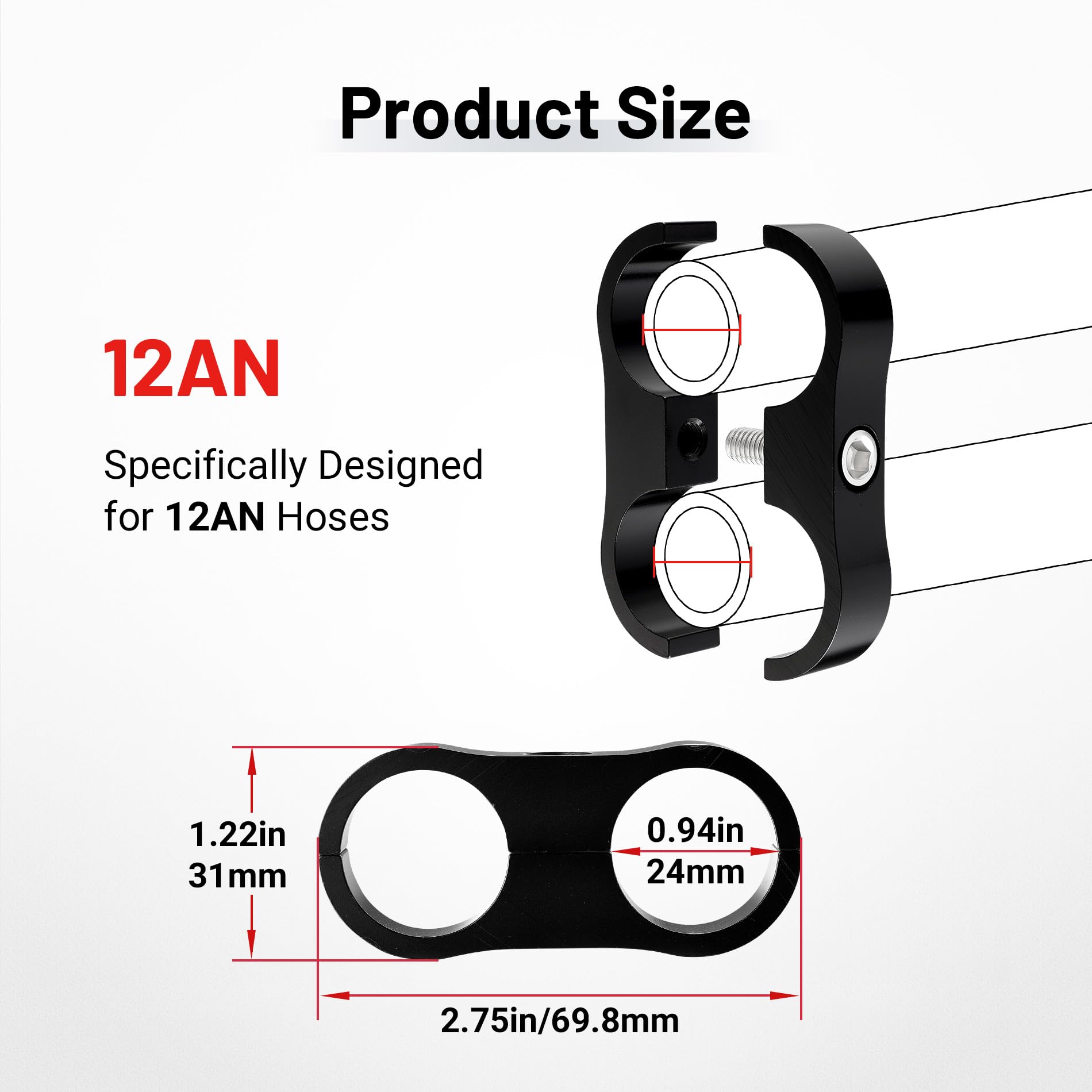 Evil Energy 12An Hose Separator Clamp, An12 Fuel Line Mounting Clamp Aluminum Black 4Pcs