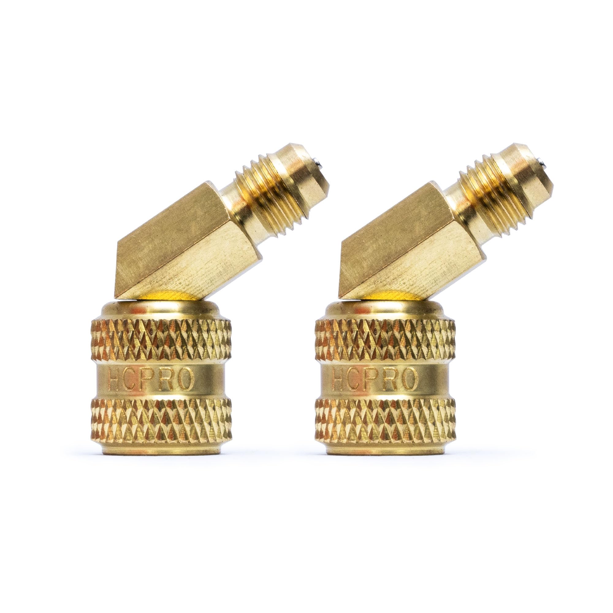 HCPRO 45 Swivel Mini Split Adapter 5/16 to 1/4 | R-410A HVAC AC Coupler Fitting | Quick Connect Gauge & Vacuum Charging Tool for