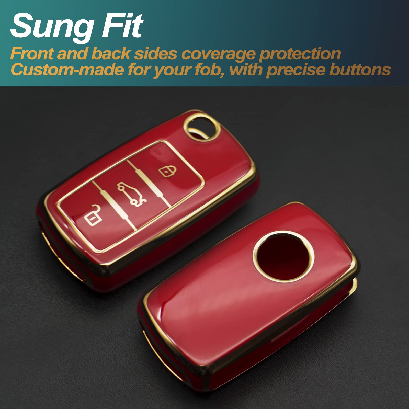 Feyoun Key Fob Cover Compatible With Vw Volkswagen Atlas Golf Gti Jetta Passat Tiguan Touareg Beetle Flip 3 Buttons Tpu Remote K