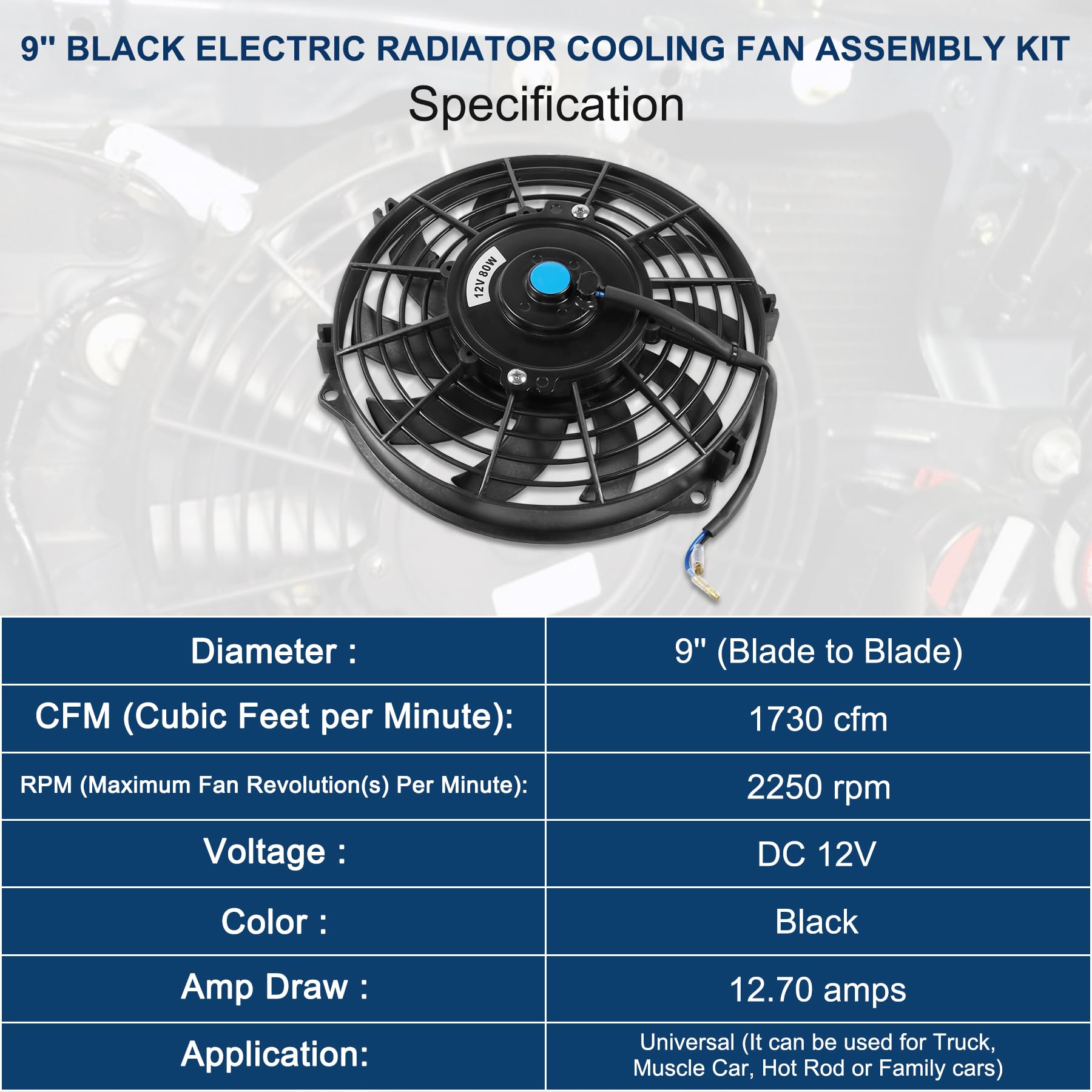 Jdmspeed New Universal Slim Fan Push/Pull Electric Radiator Cooling Engine Kit 12V 80W 9 Inch