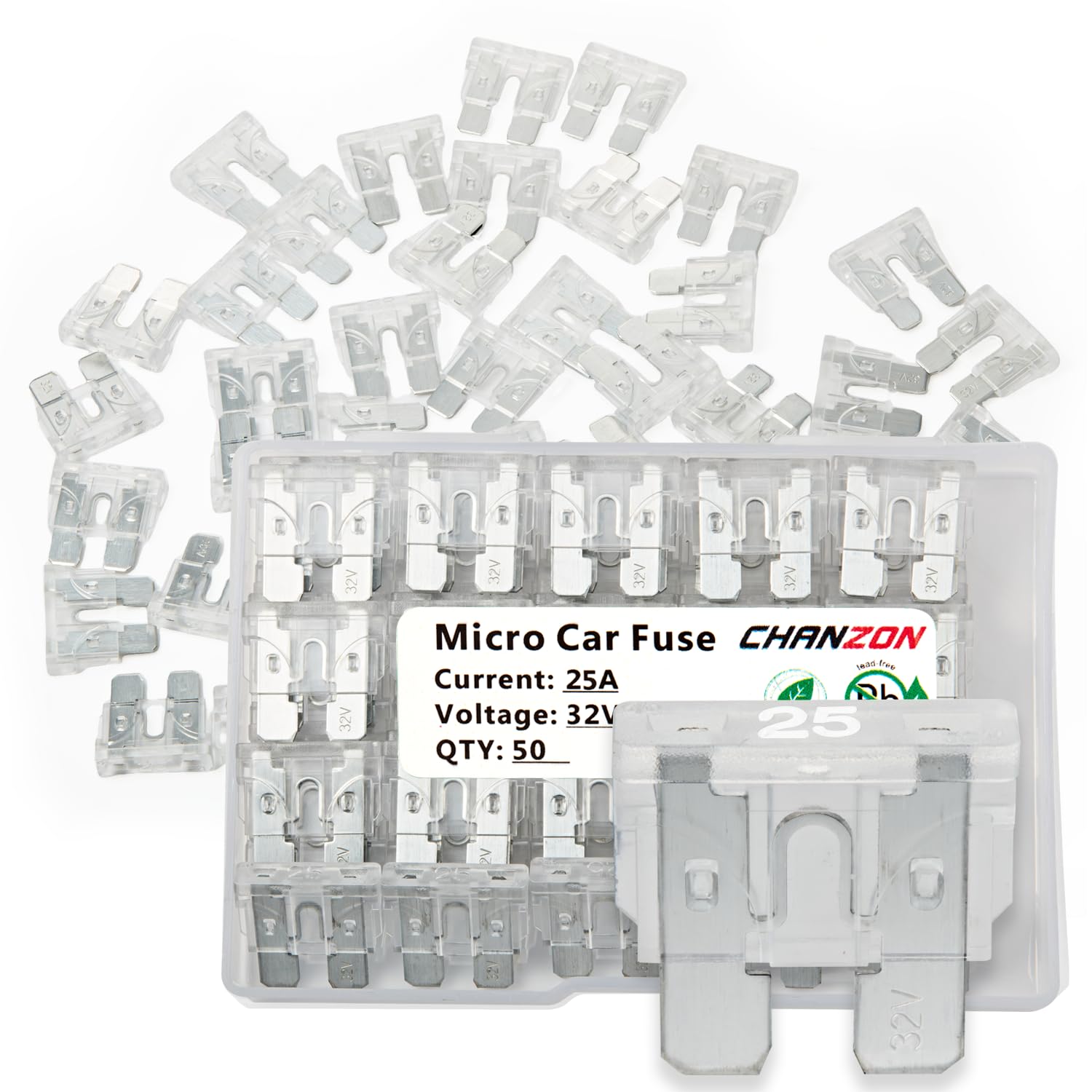 Chanzon 50Pcs Ul Listed 25A Standard Blade Fuse Atc/Ato/Apr 25 Amp 32V Auto Fuses Fast Blow For Automotive Car Rv Truck Suv