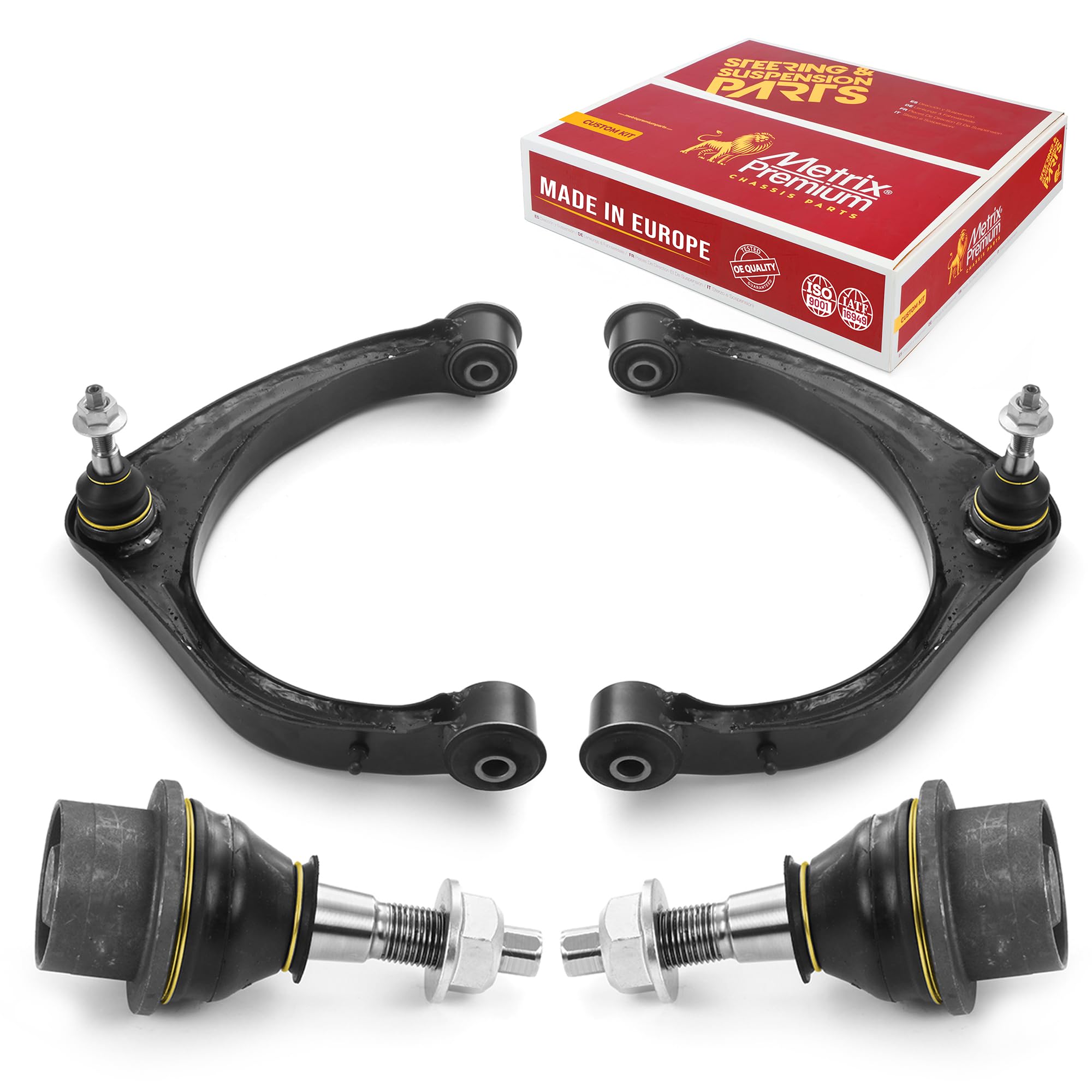Metrix Premium Chassis Parts - 4 Pc Front L/R Upper Control Arm & Front Lower L/R Ball Joint Kit Fits 13-18 Ram 1500 Rwd, 19-23