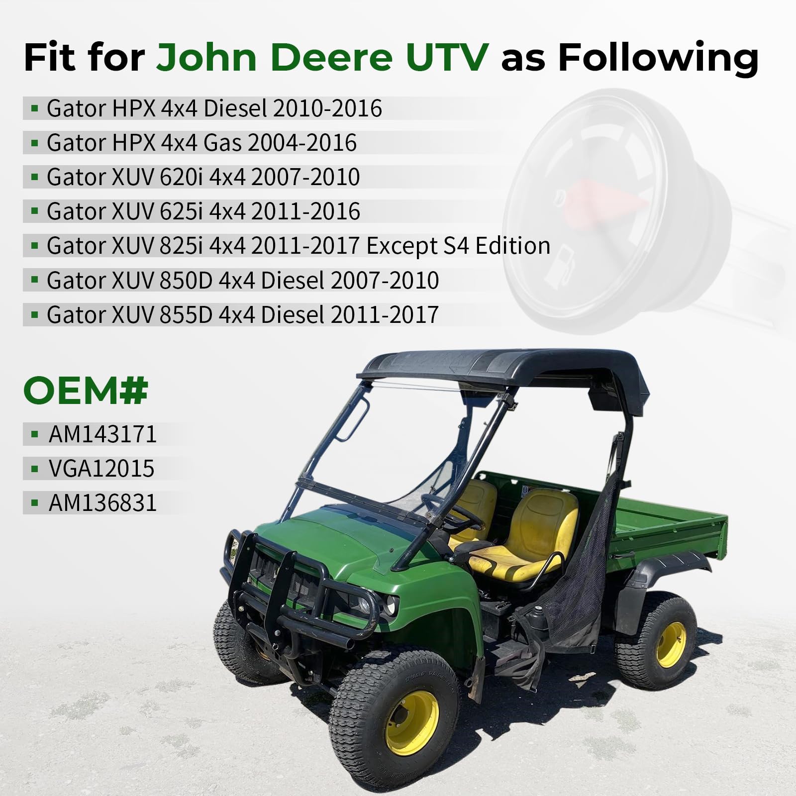 Fuel Gauge Gas Cap For John Deere Gator Hpx Xuv 620I 625I 825I 850D 855D Diesel Gas