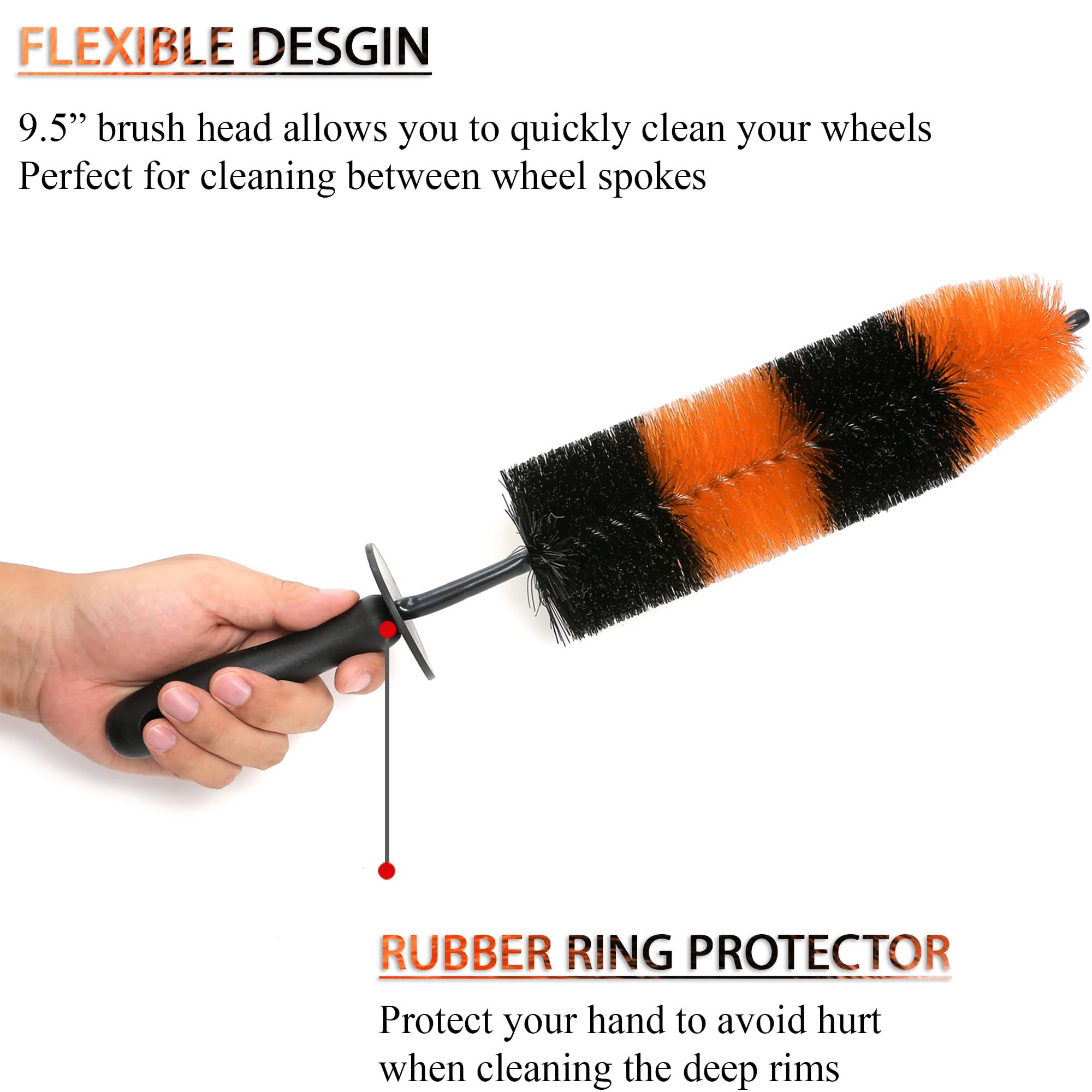 Takavu Master Wheel & Tire Brush, Easy Reach Wheel And Rim Detailing Brush Long Soft Bristle, Car Tire Brush, Wheel Scrub Brush,