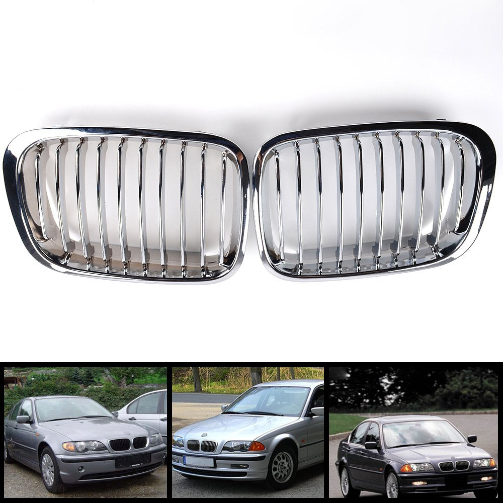 Anzio Front Hood Kidney Lh Rh Grill Grille Replacement Oem For 1998-2001 Bmw E46 4 Door Sedan 320I 323I 325I 328I 330I - Chrome