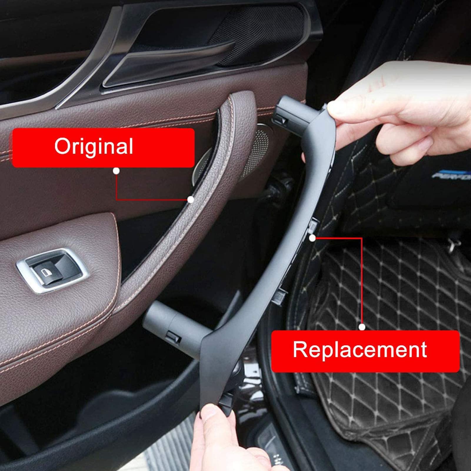 Jaronx Compatible With Bmw X3 F25/ X4 F26 Door Handle, Upgraded Inner Left Rear Passenger Side Door Pull Handle, Interior Door Pull Handle Replacement For X3 2010-2016, X4 2014-2017(Left Black)