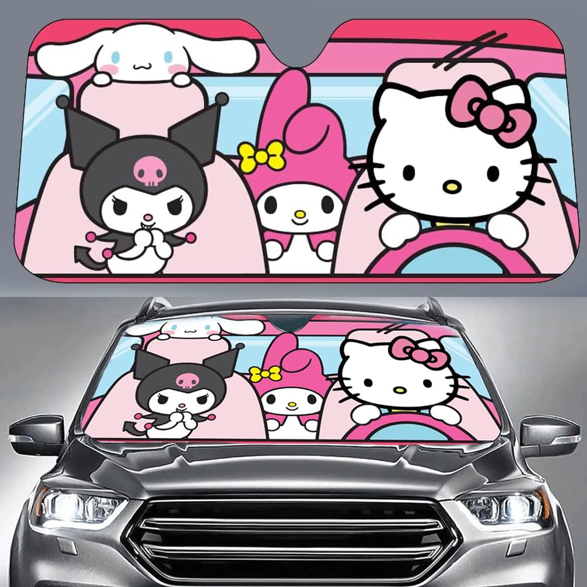 Hello Kitty Car Shade | Hello Kitty Sunshade Car | Auto Front Windshield Hello Kitty Car Shade Sunshade | Multicolor | Officially Licensed