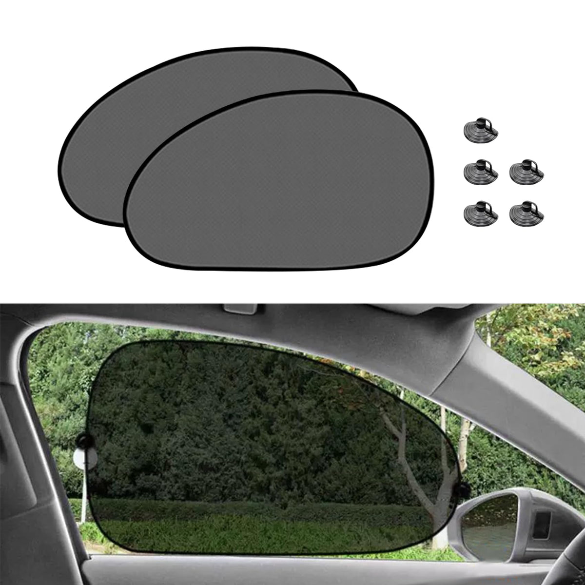 2PCS Car Window Shades, 25''  15'' Side Window Sun Shade Blocker with Suction Cups, Universal Car Accessories Mesh Vehicle Windo