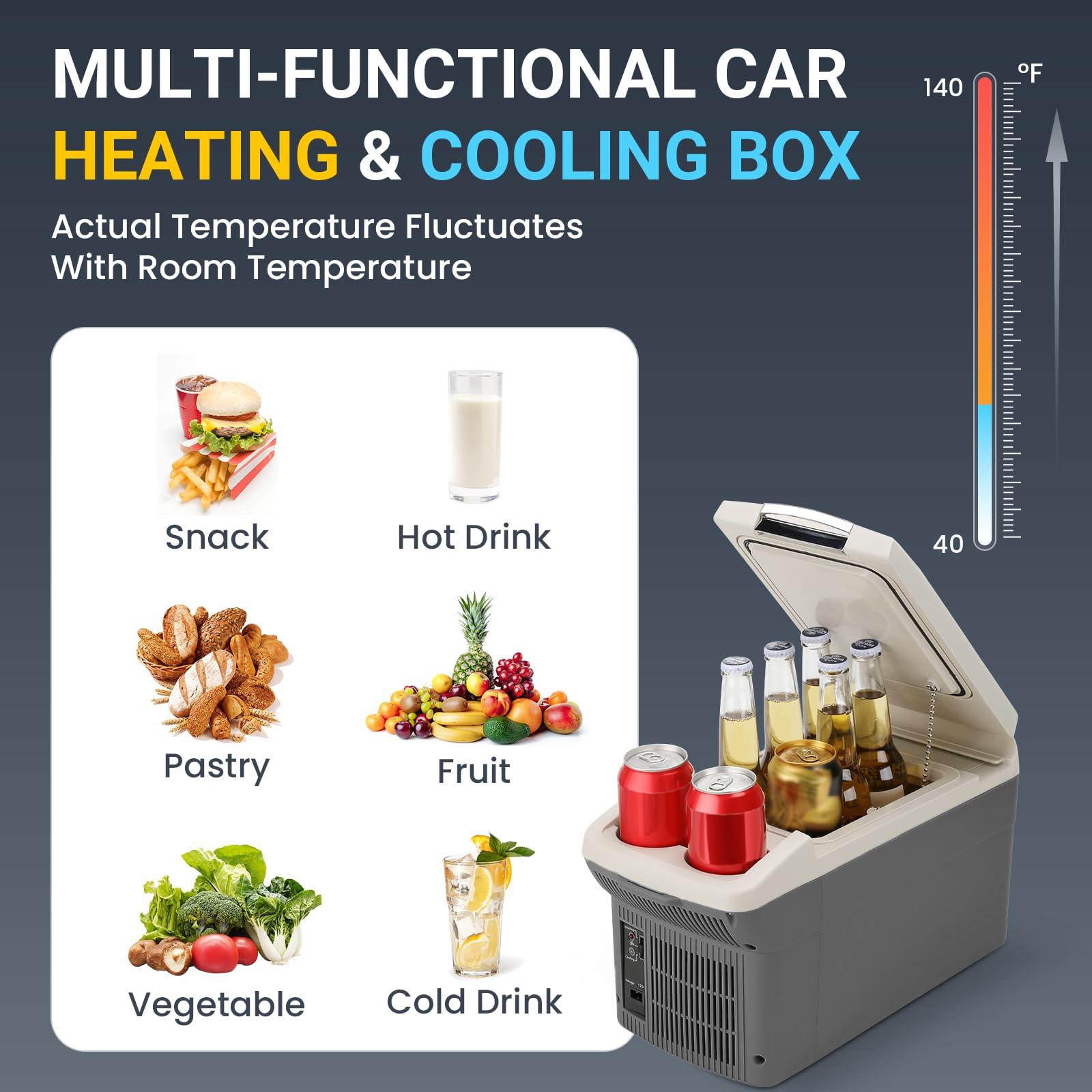 ICEROVER 12V Car Refrigerator Cooler/Warmer, 6 Quart, Electric Portable Fridge for Car/RV/Camping, Grey, Model IR-06G-F
