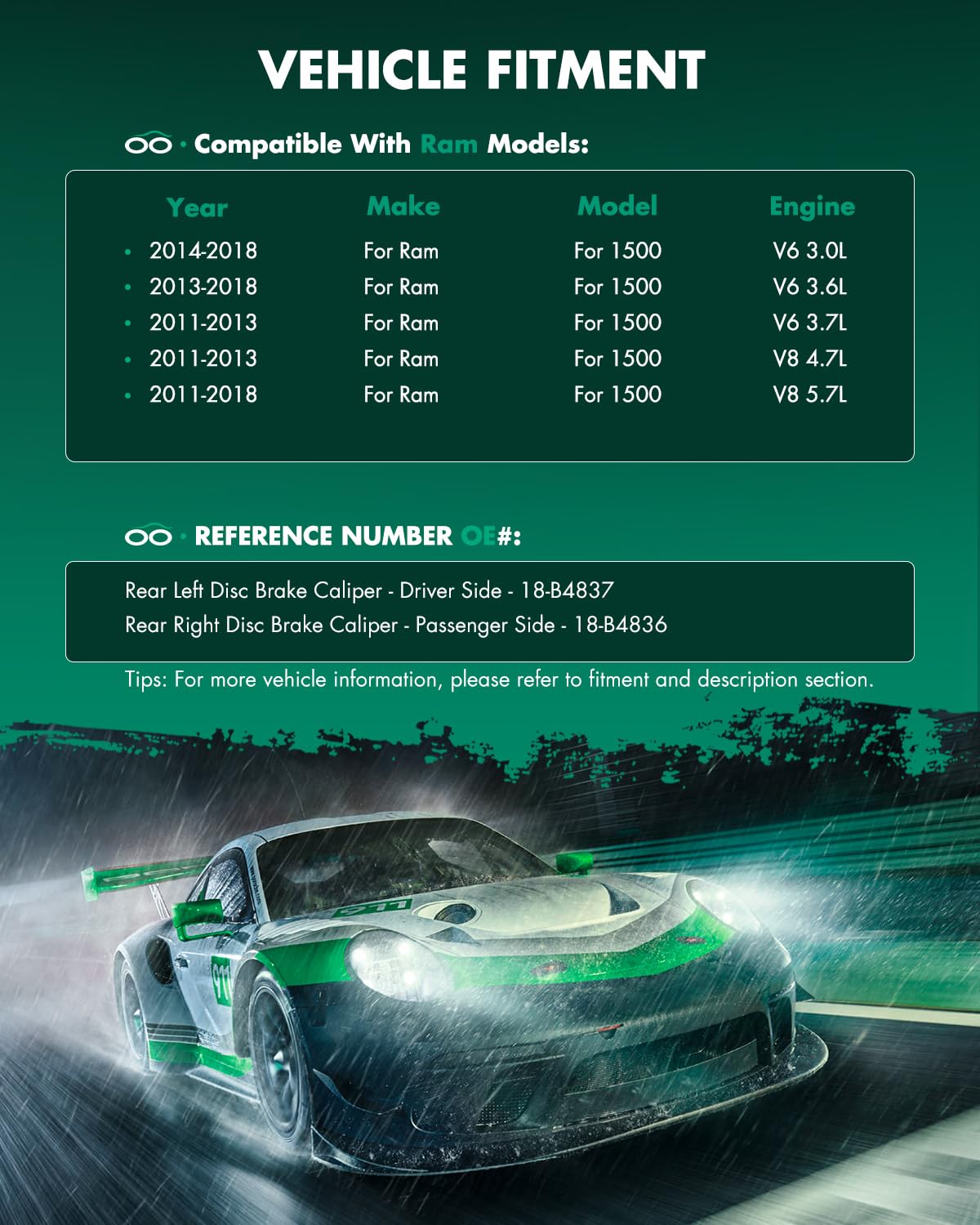 Scitoo Rear Brake Calipers With Bracket 18-B4836 18-B4837 Compatible For Chrysler Aspen 07-09, For Dodge Dakota/For Durango, For